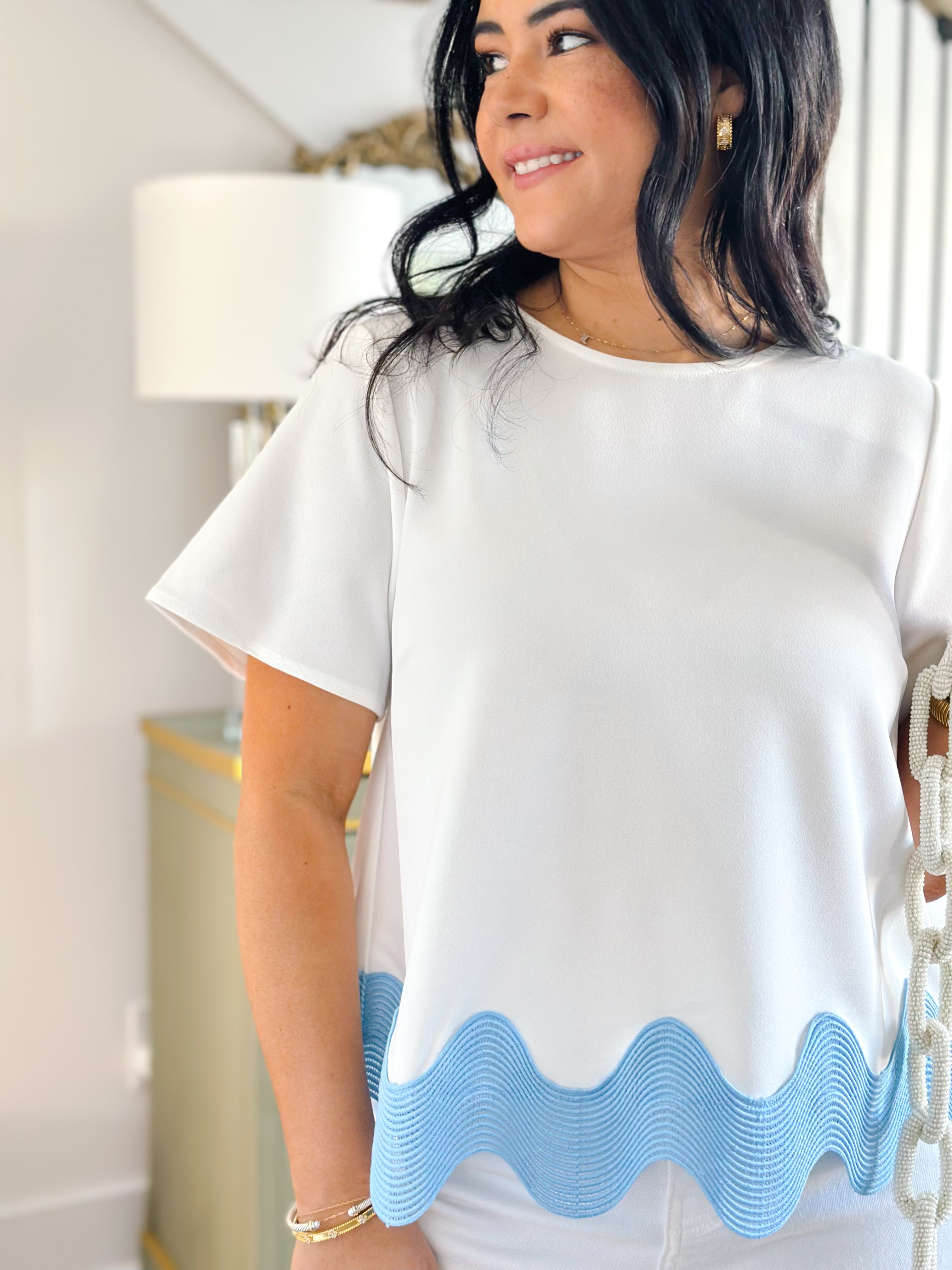Savannah Blue & White Scallop Top - Southern Roots & Boots