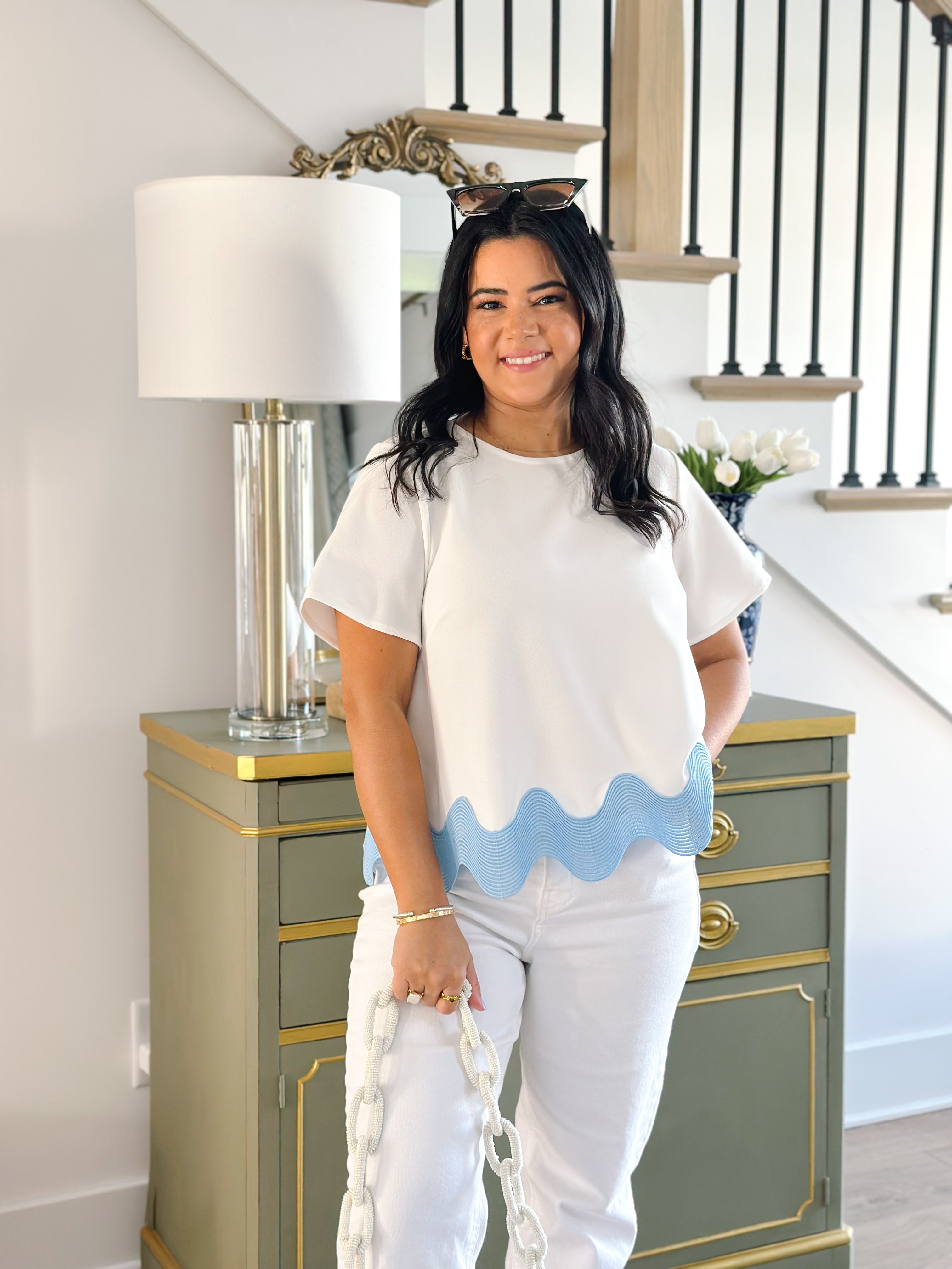 Savannah Blue & White Scallop Top - Southern Roots & Boots