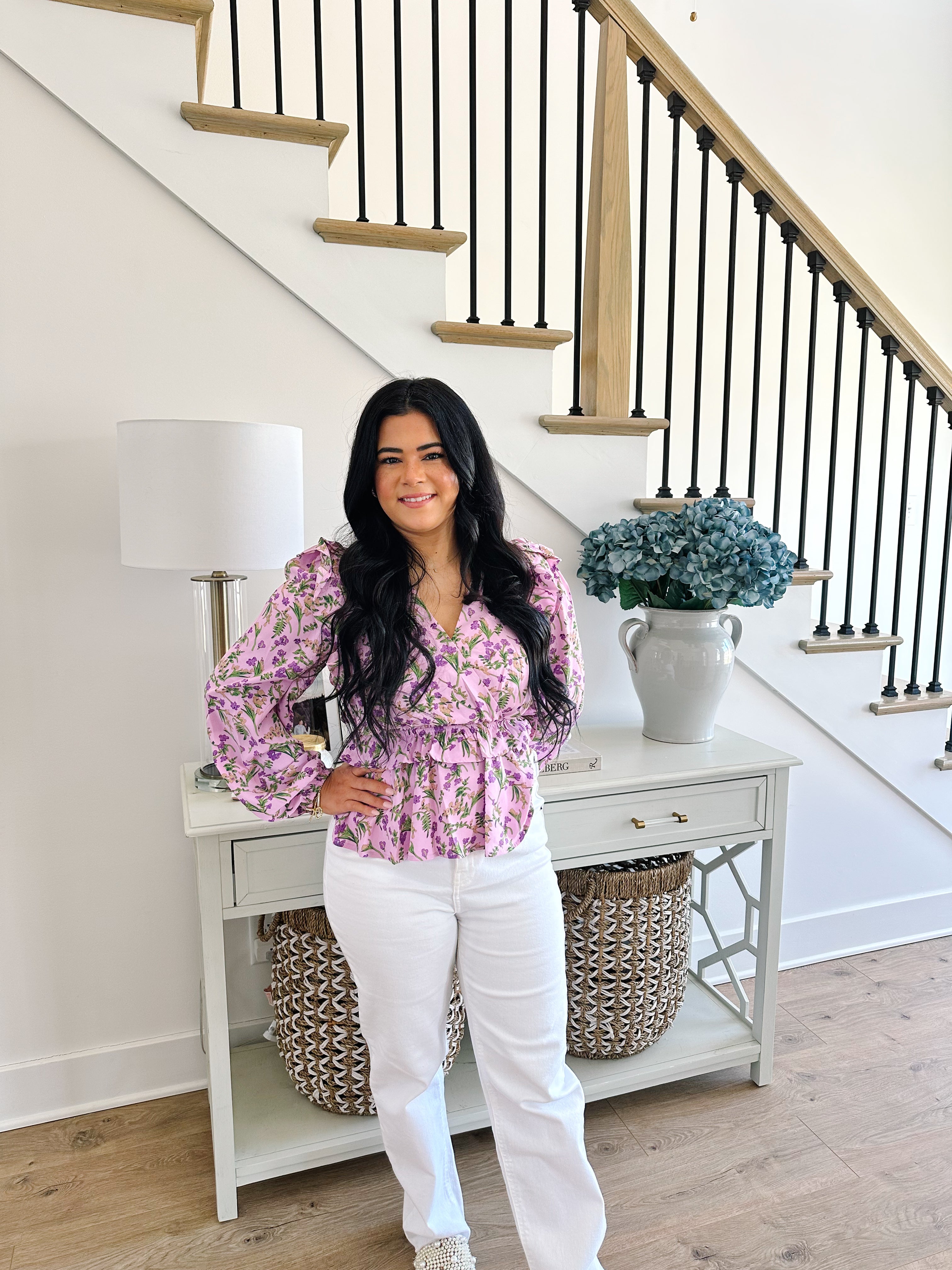 Hyacinth Lavender Floral Peplum Blouse - Southern Roots & Boots