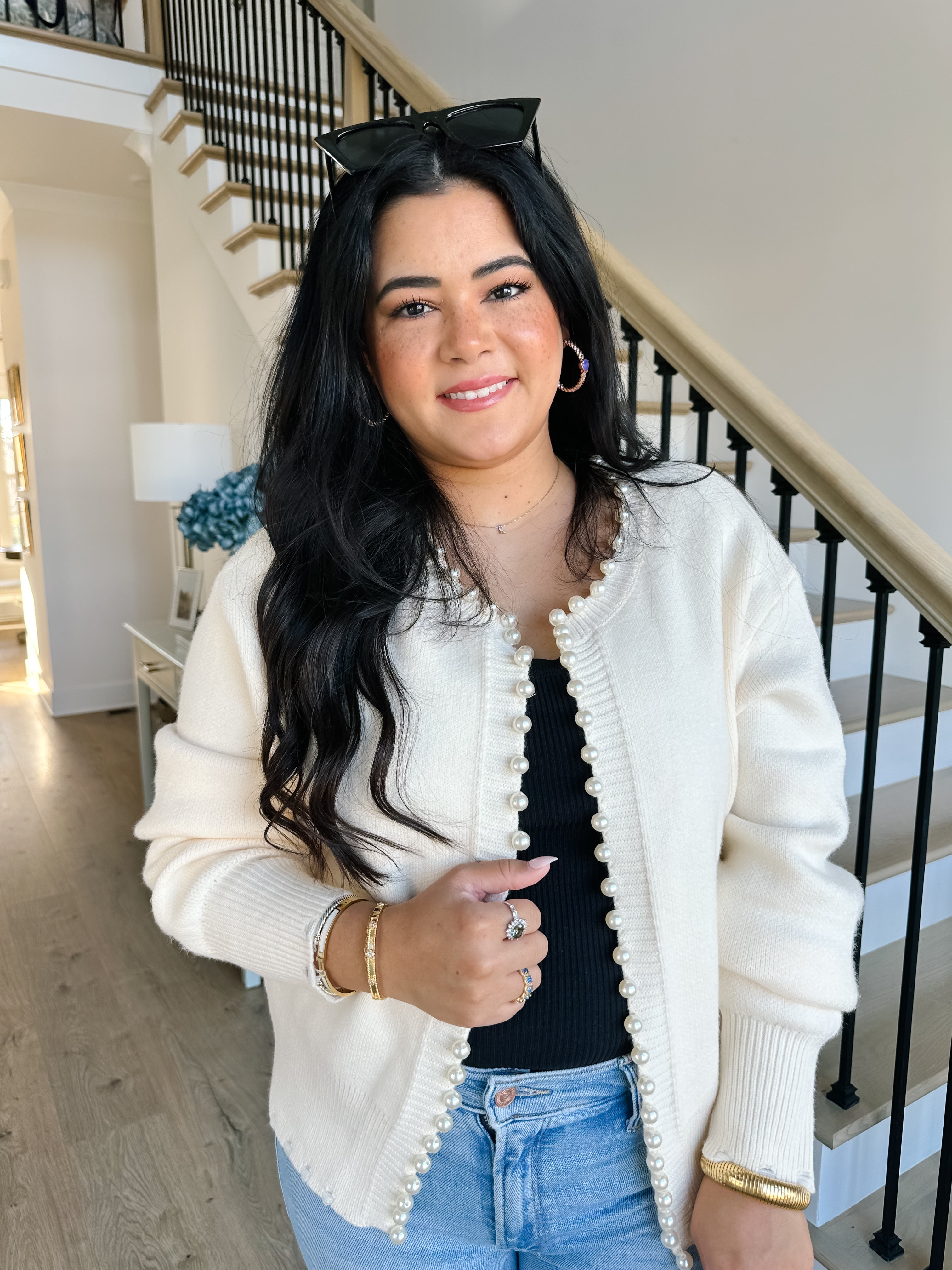 Charlotte Pearl Embellished Trim Sweater Cardigan - Southern Roots & Boots