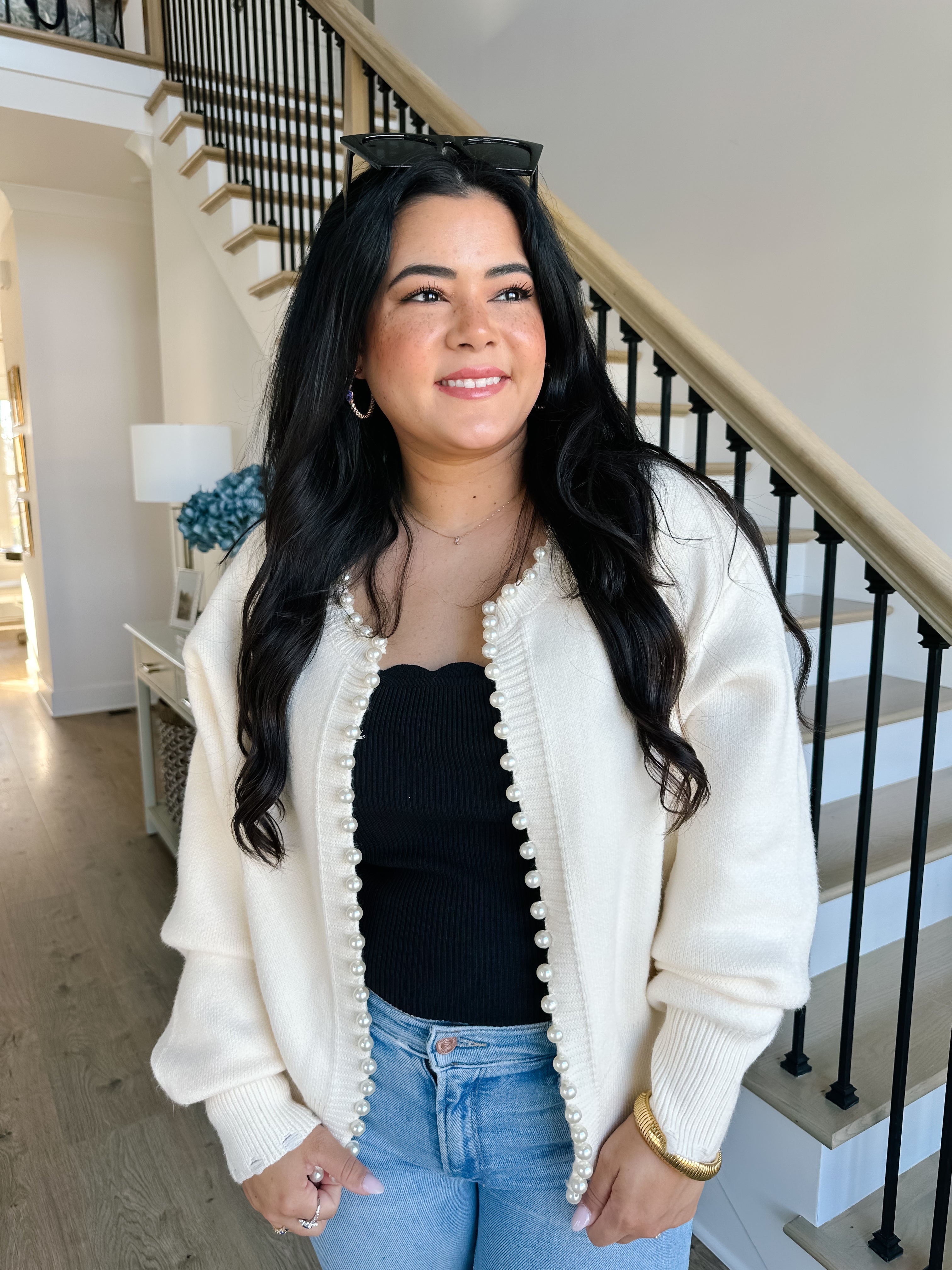 Charlotte Pearl Embellished Trim Sweater Cardigan - Southern Roots & Boots