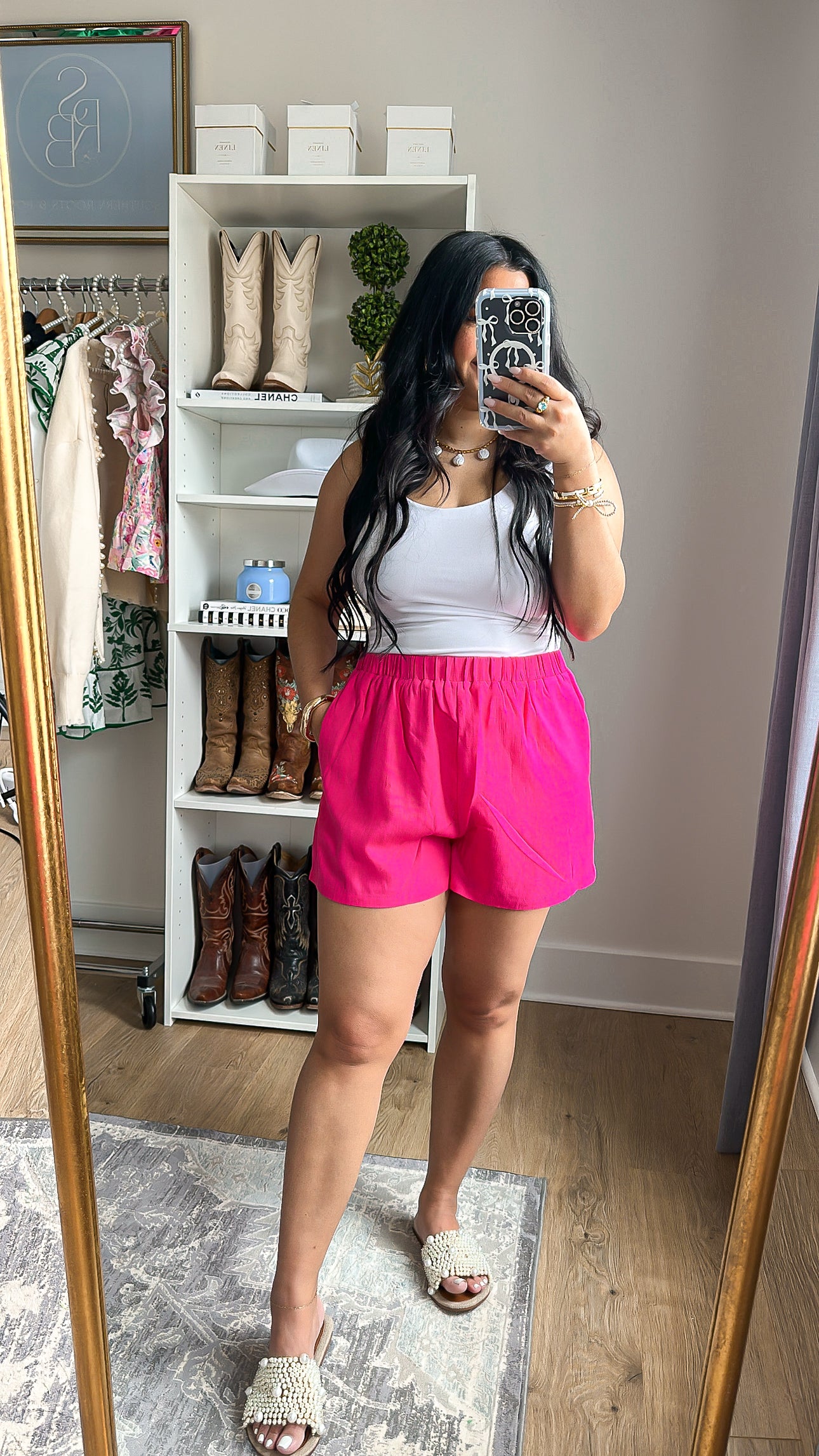 Flamingo Pink Sugarbag High-Waisted Linen Shorts - Southern Roots & Boots