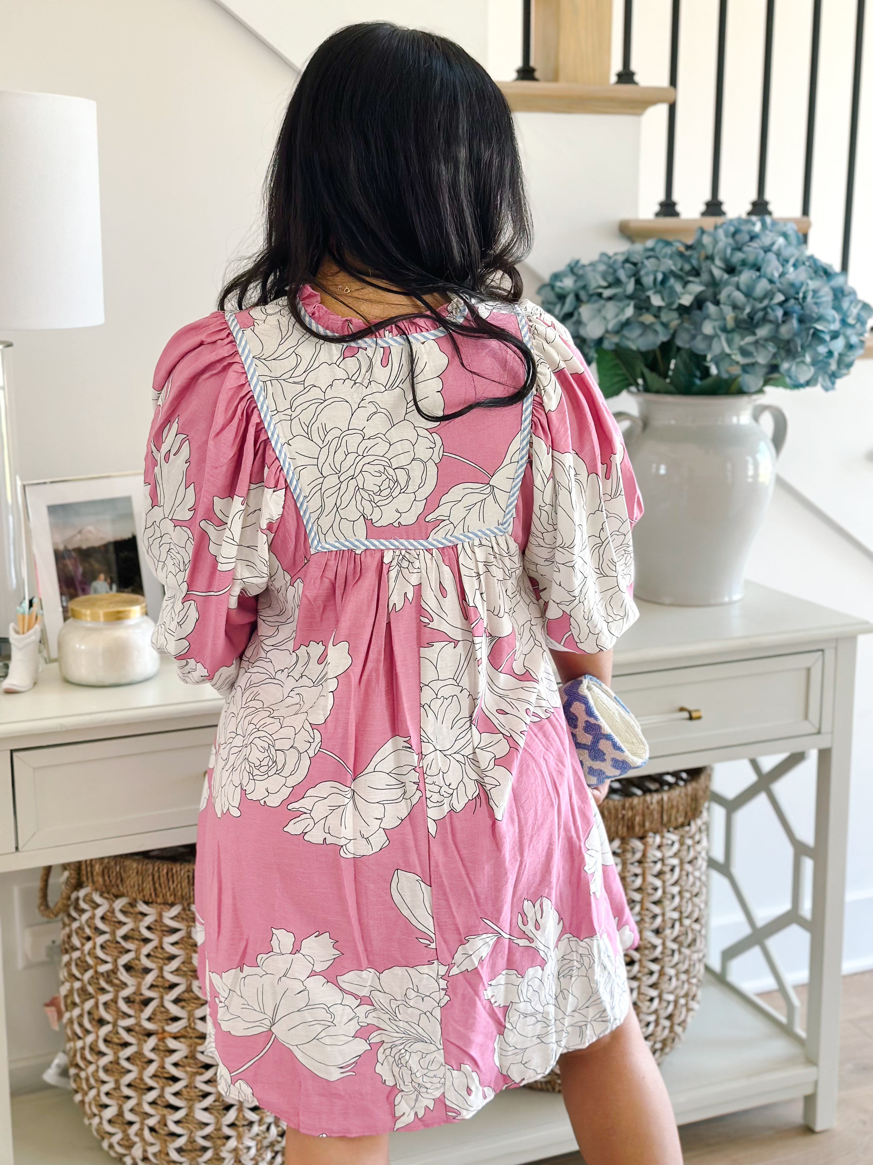 Eloise Pink & White Floral Mini Dress - Southern Roots & Boots