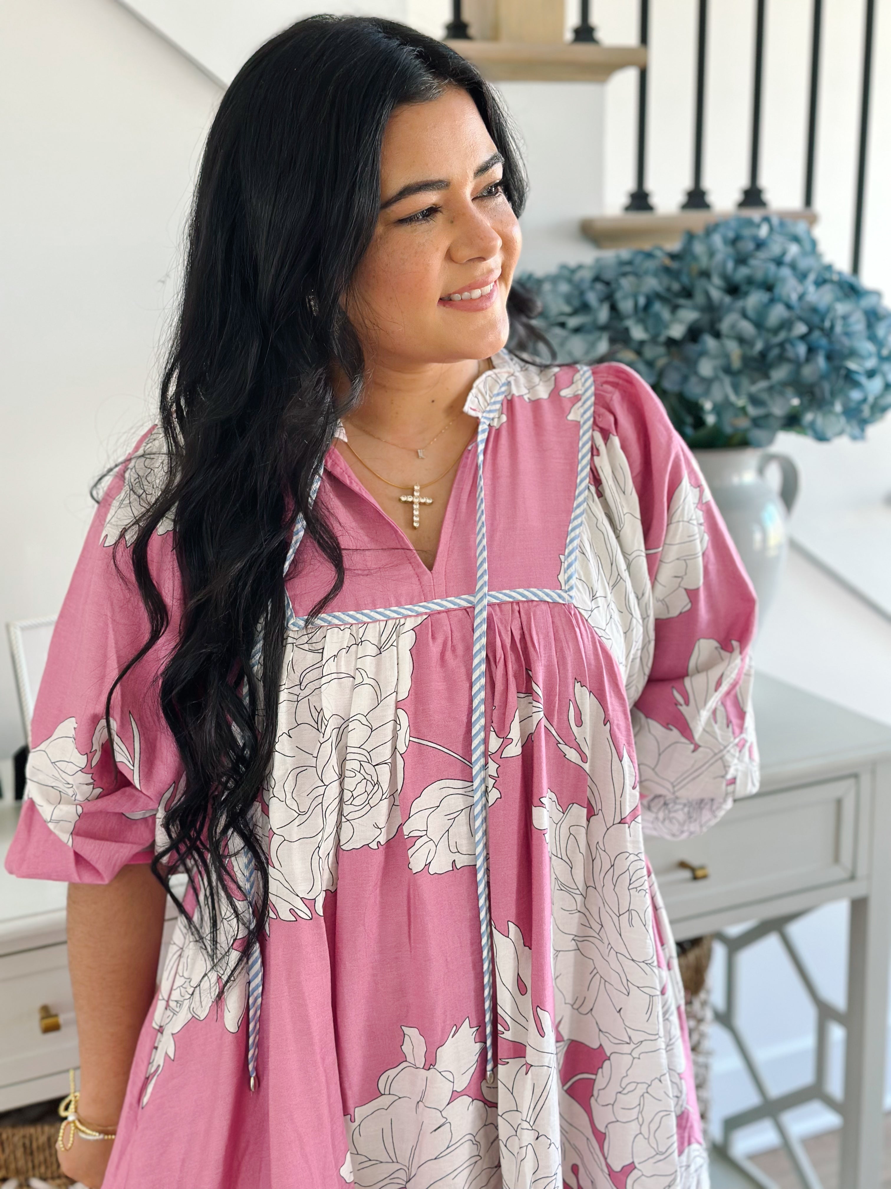 Eloise Pink & White Floral Mini Dress - Southern Roots & Boots