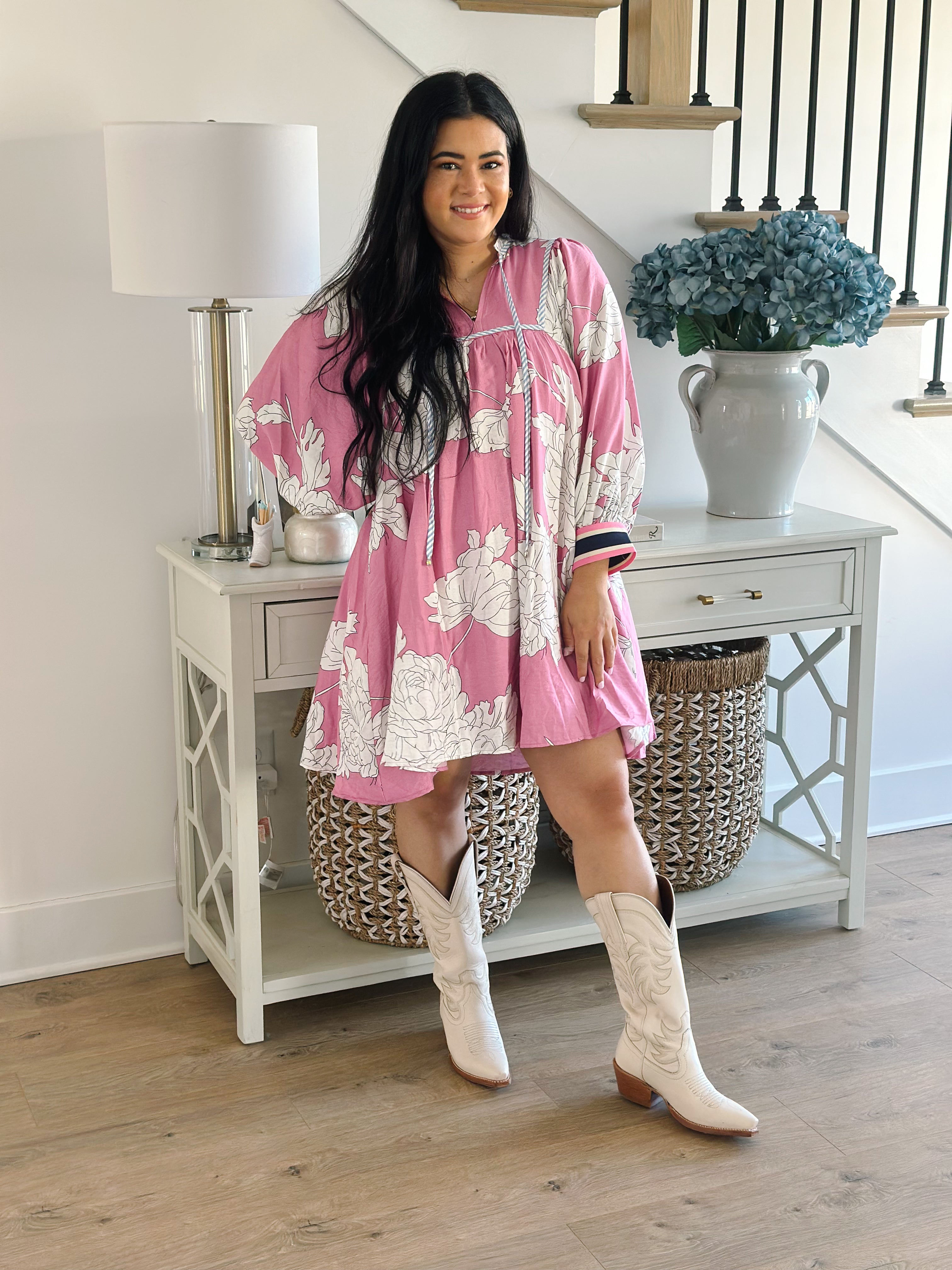 Eloise Pink & White Floral Mini Dress - Southern Roots & Boots