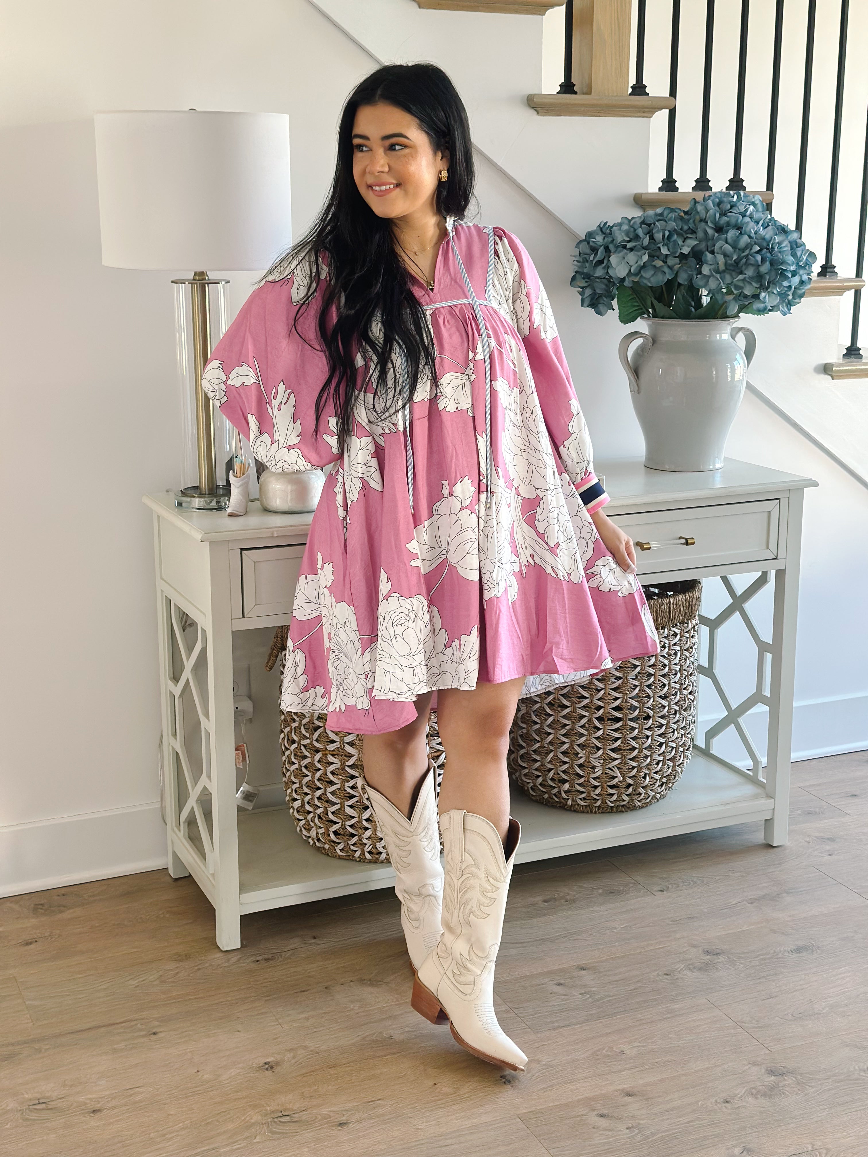 Eloise Pink & White Floral Mini Dress - Southern Roots & Boots