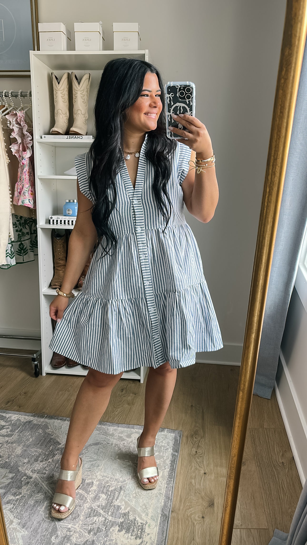 Shoreline Blue & White Striped Button Front Mini Dress - Southern Roots & Boots