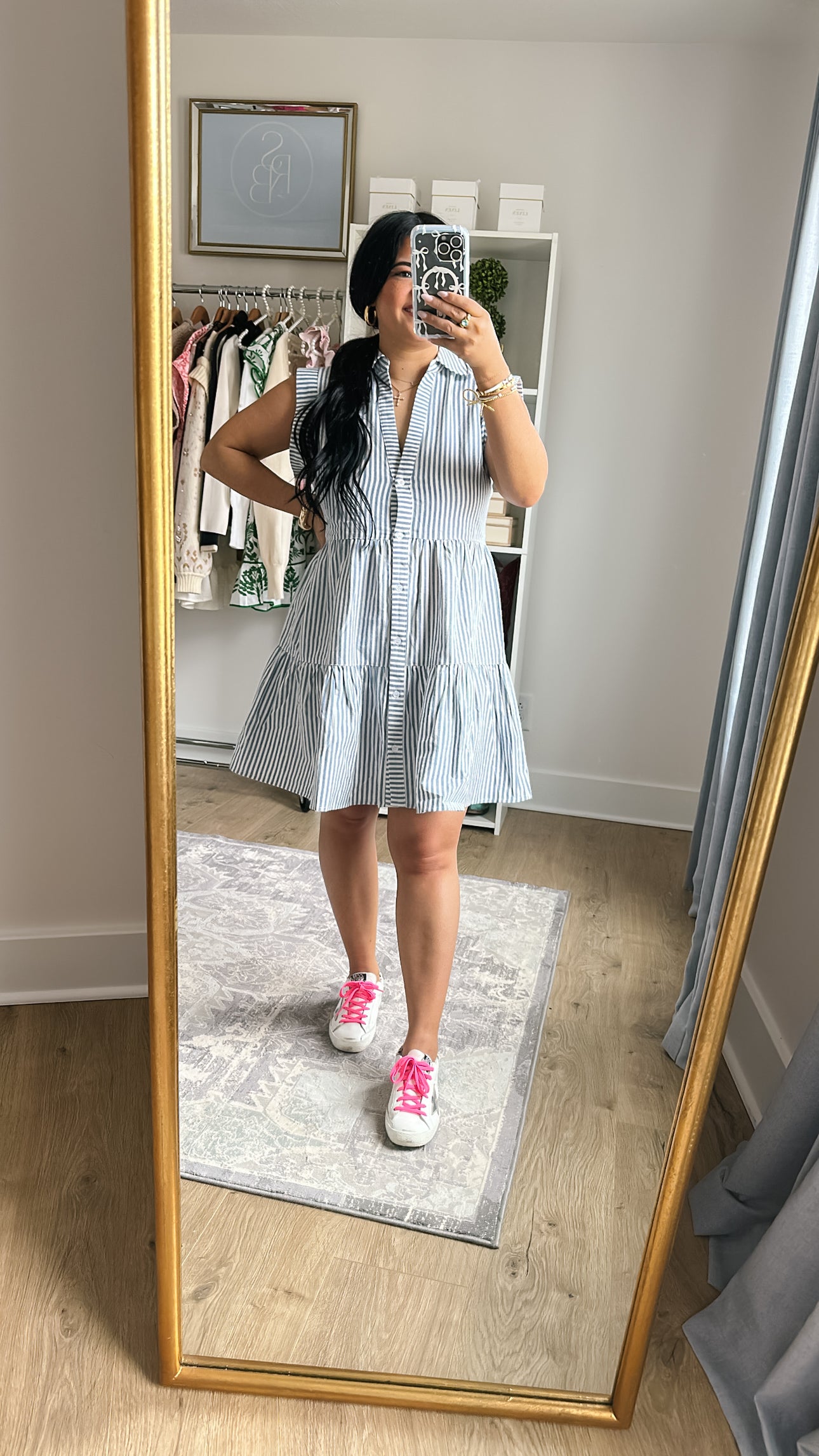 Shoreline Blue & White Striped Button Front Mini Dress - Southern Roots & Boots