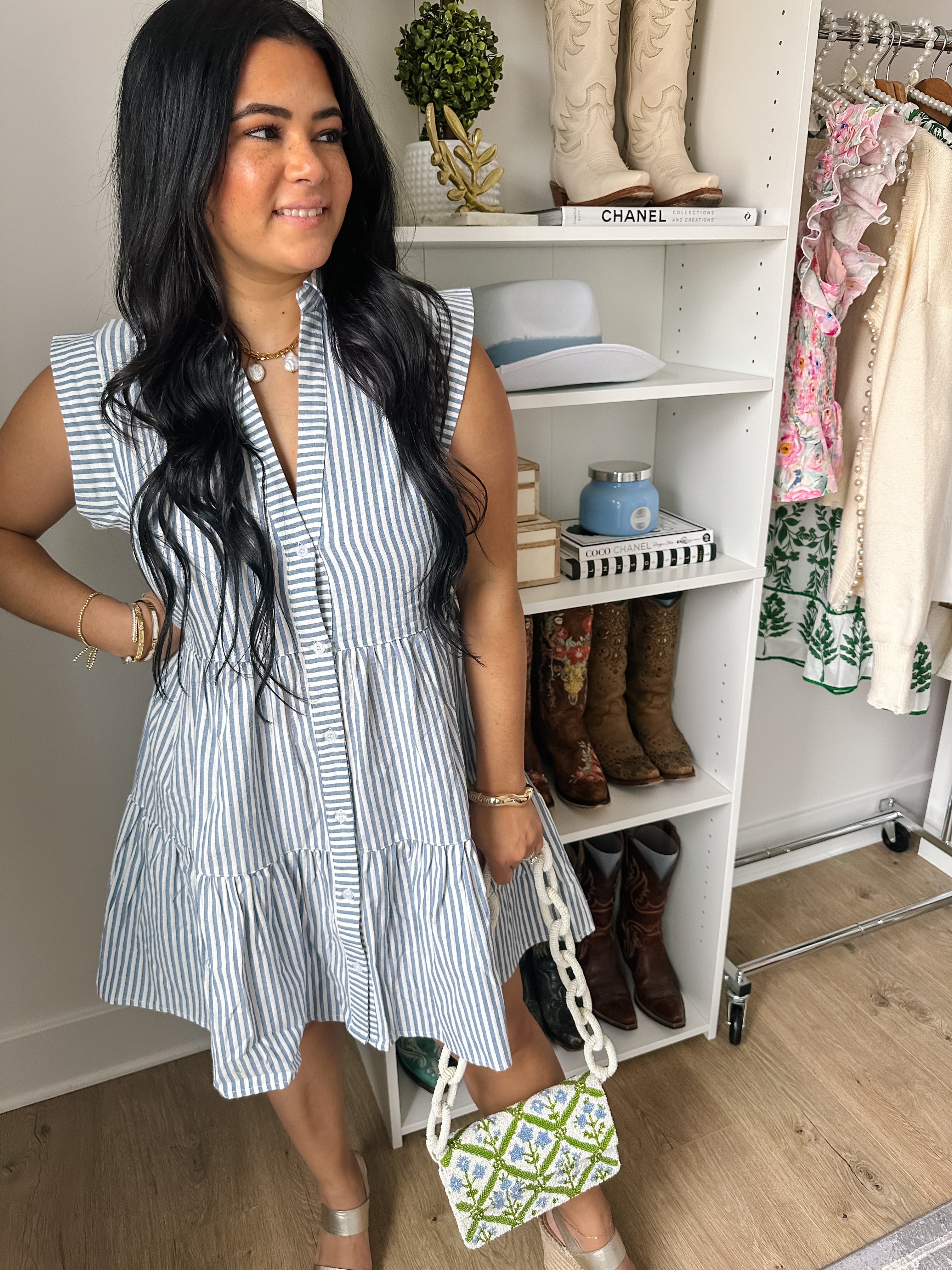 Shoreline Blue & White Striped Button Front Mini Dress - Southern Roots & Boots
