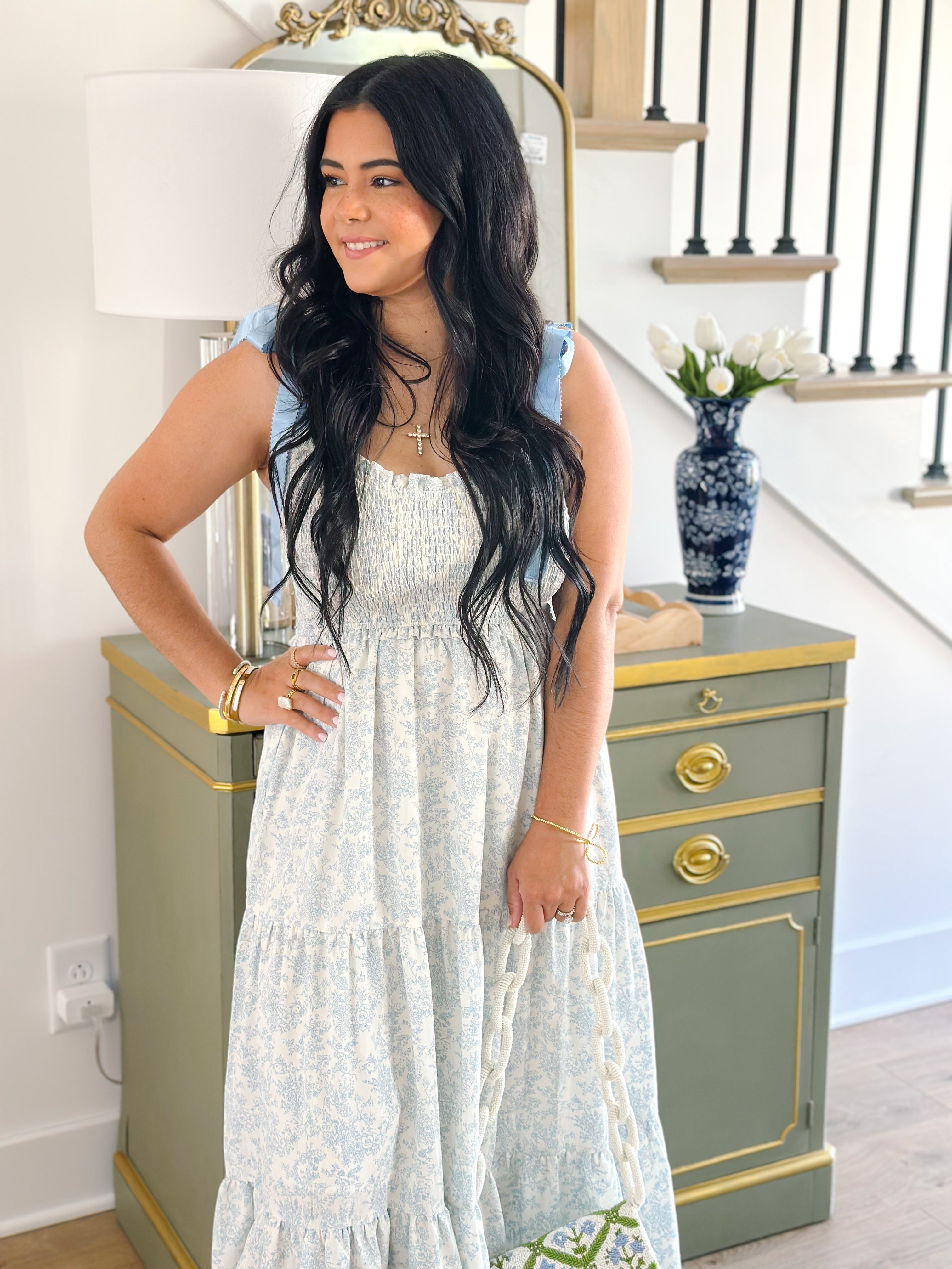 Something Blue Floral Tiered Maxi Dress - Southern Roots & Boots
