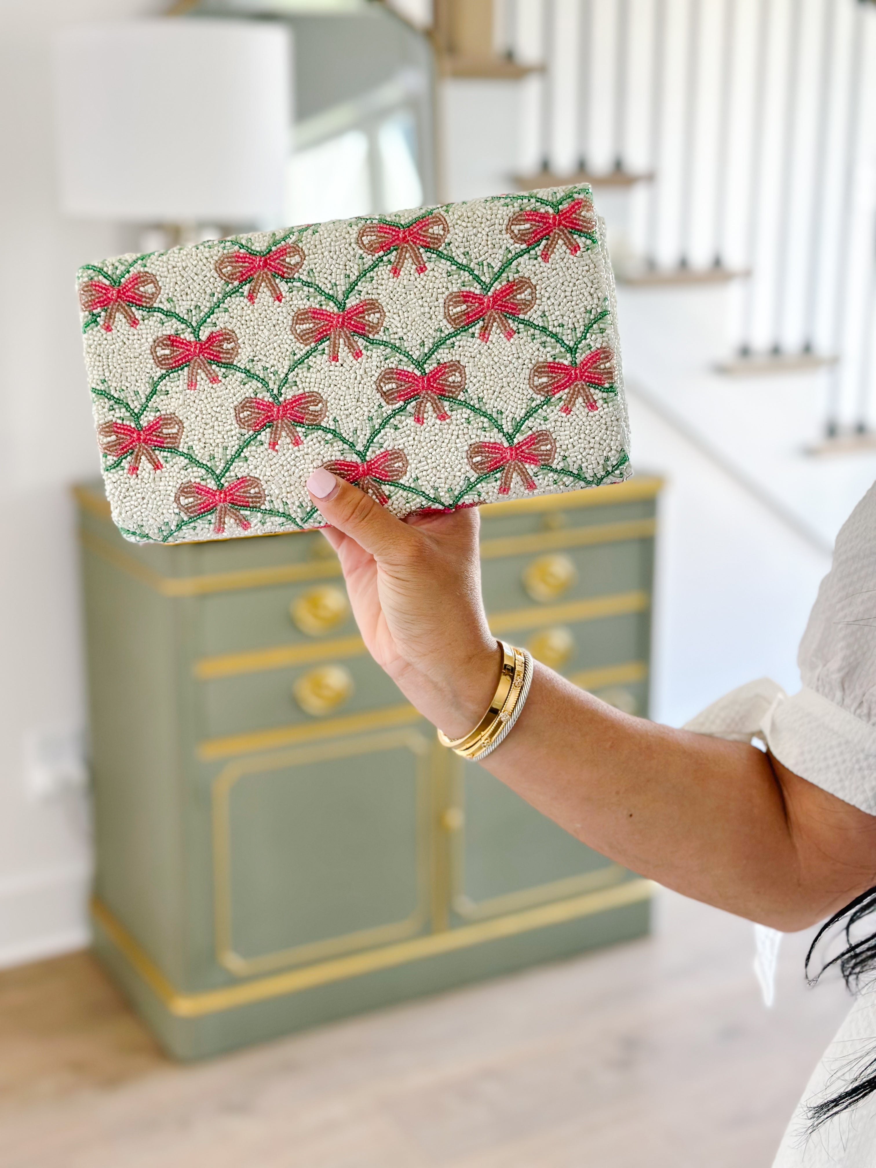 Put a Bow On It Pink Vine Hand-Beaded Clutch Bag - Southern Roots & Boots