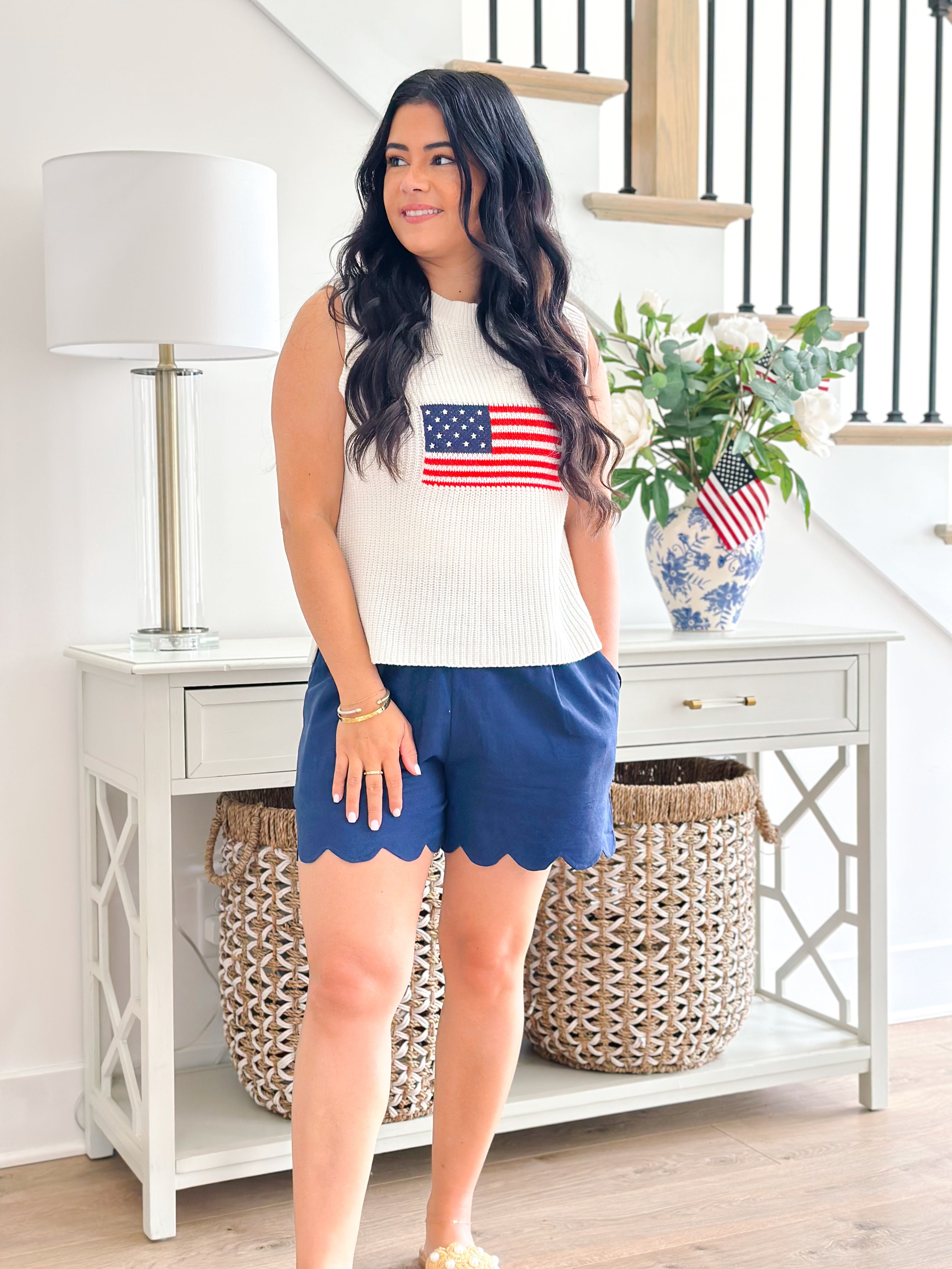 Because Of The Brave American Flag Ivory Knitted Sleeveless Sweater