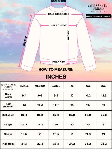 sunkissed coconut size chart
