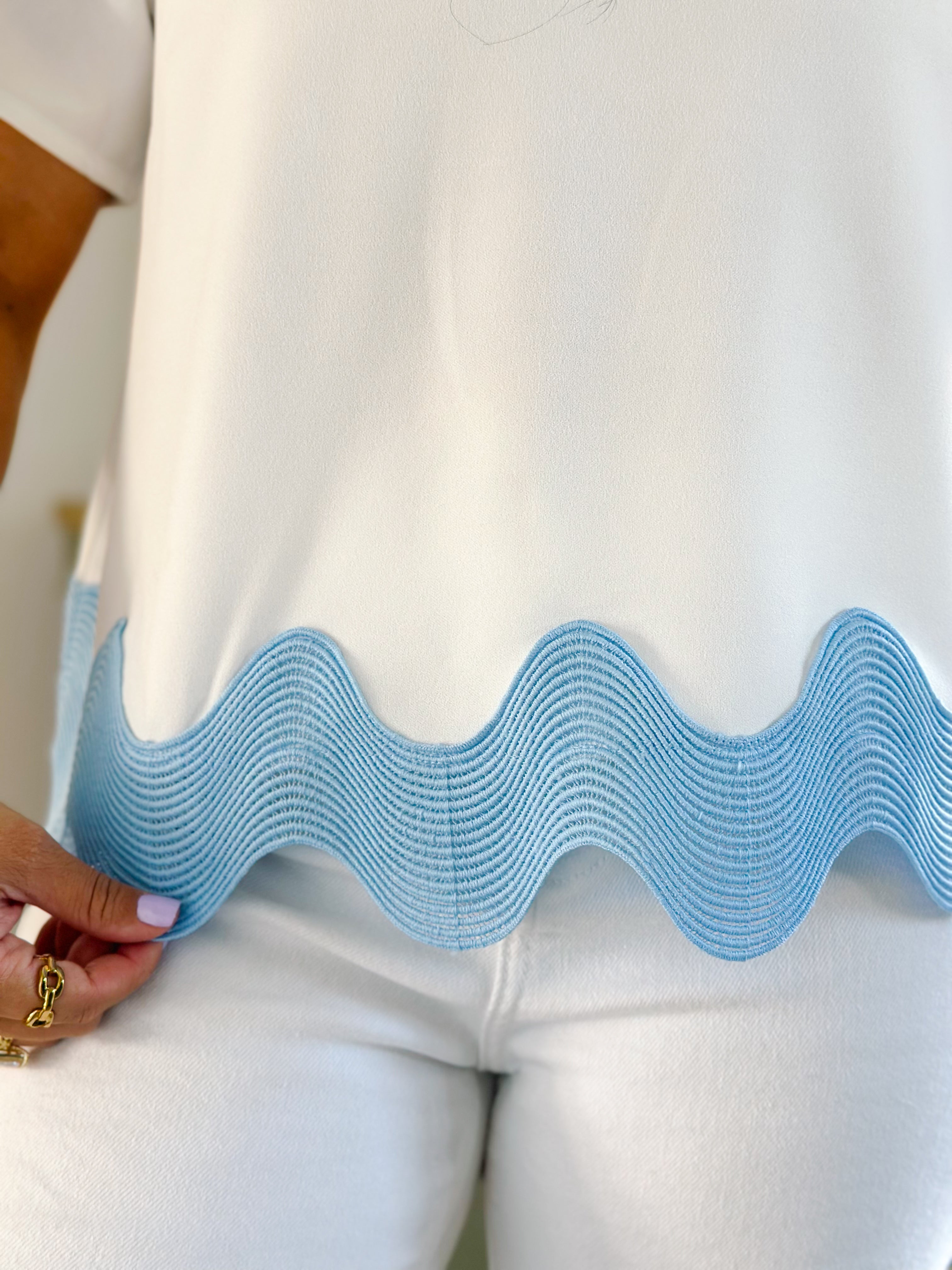 Savannah Blue & White Scallop Top - Southern Roots & Boots