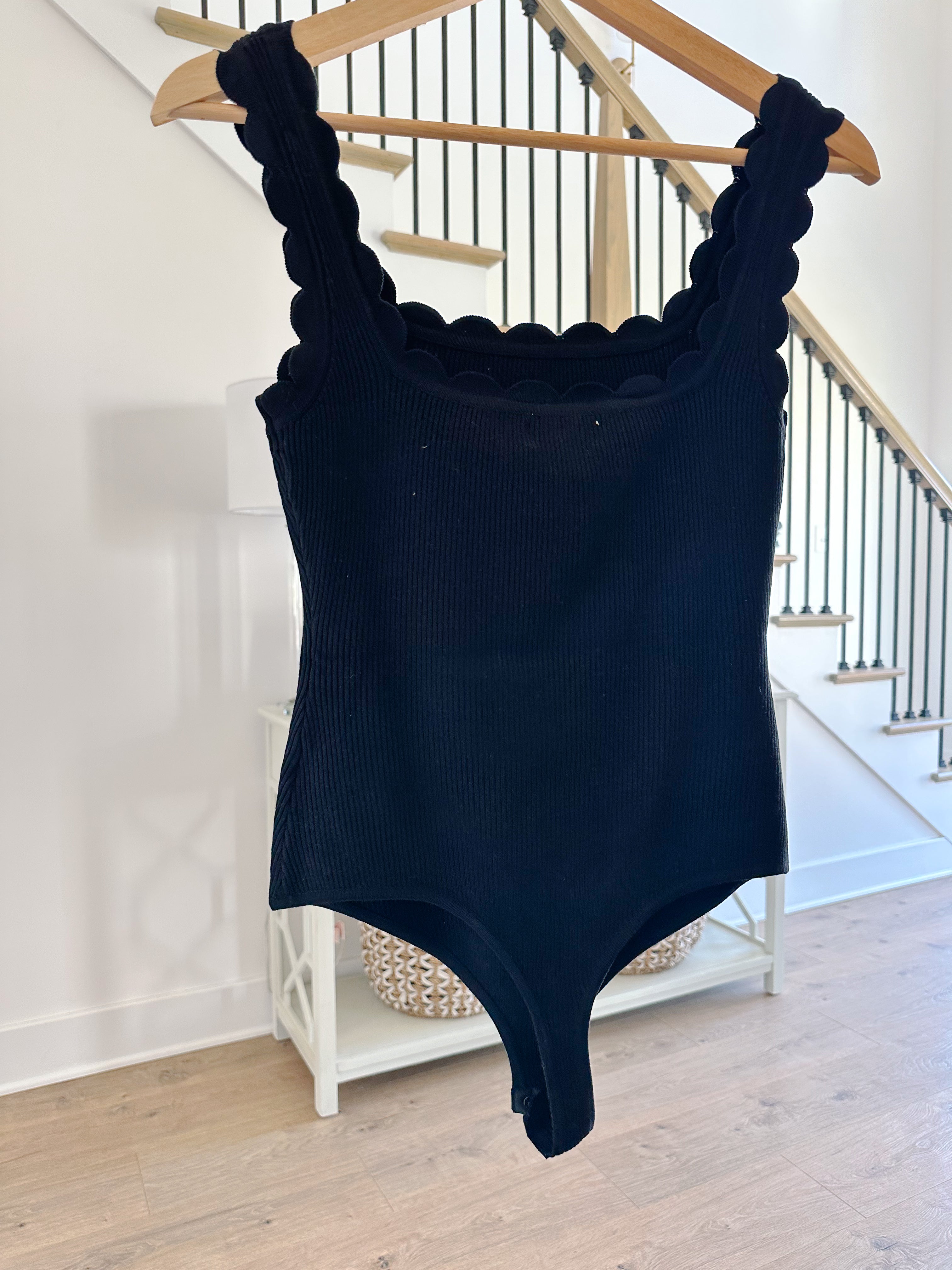 Audrey Black Scalloped Scoop Neck Ribbed Bodysuit - Southern Roots & Boots