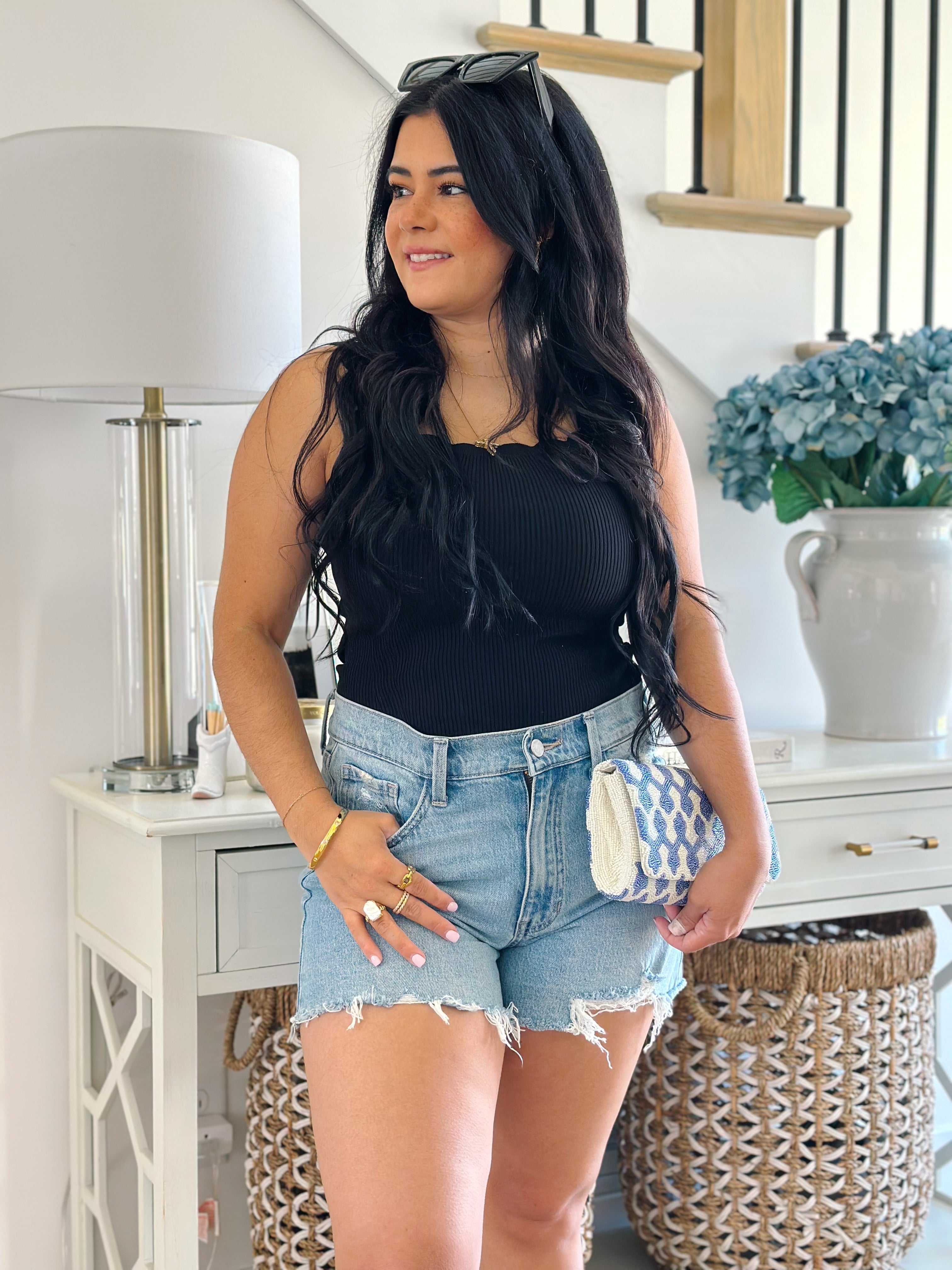 Audrey Black Scalloped Scoop Neck Ribbed Bodysuit - Southern Roots & Boots
