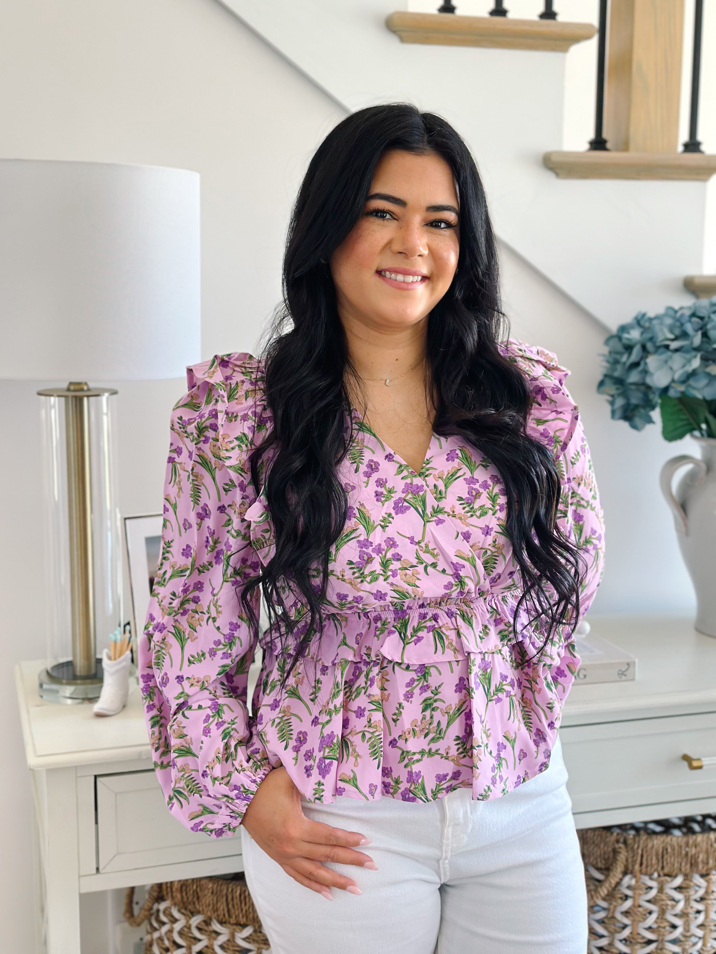 Hyacinth Lavender Floral Peplum Blouse - Southern Roots & Boots