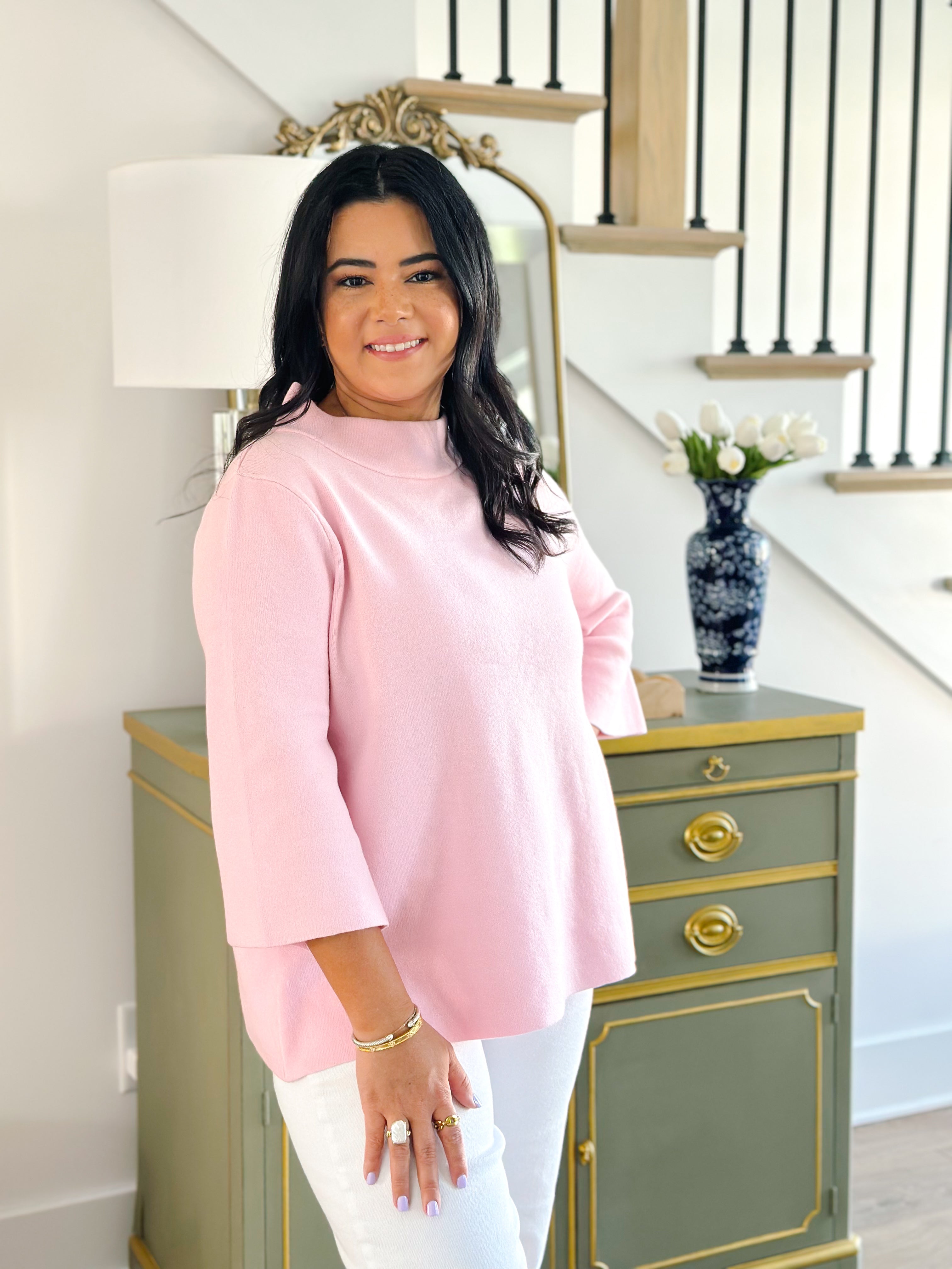 Melania Baby Pink Funnel Neck Bell Sleeve Top - Southern Roots & Boots