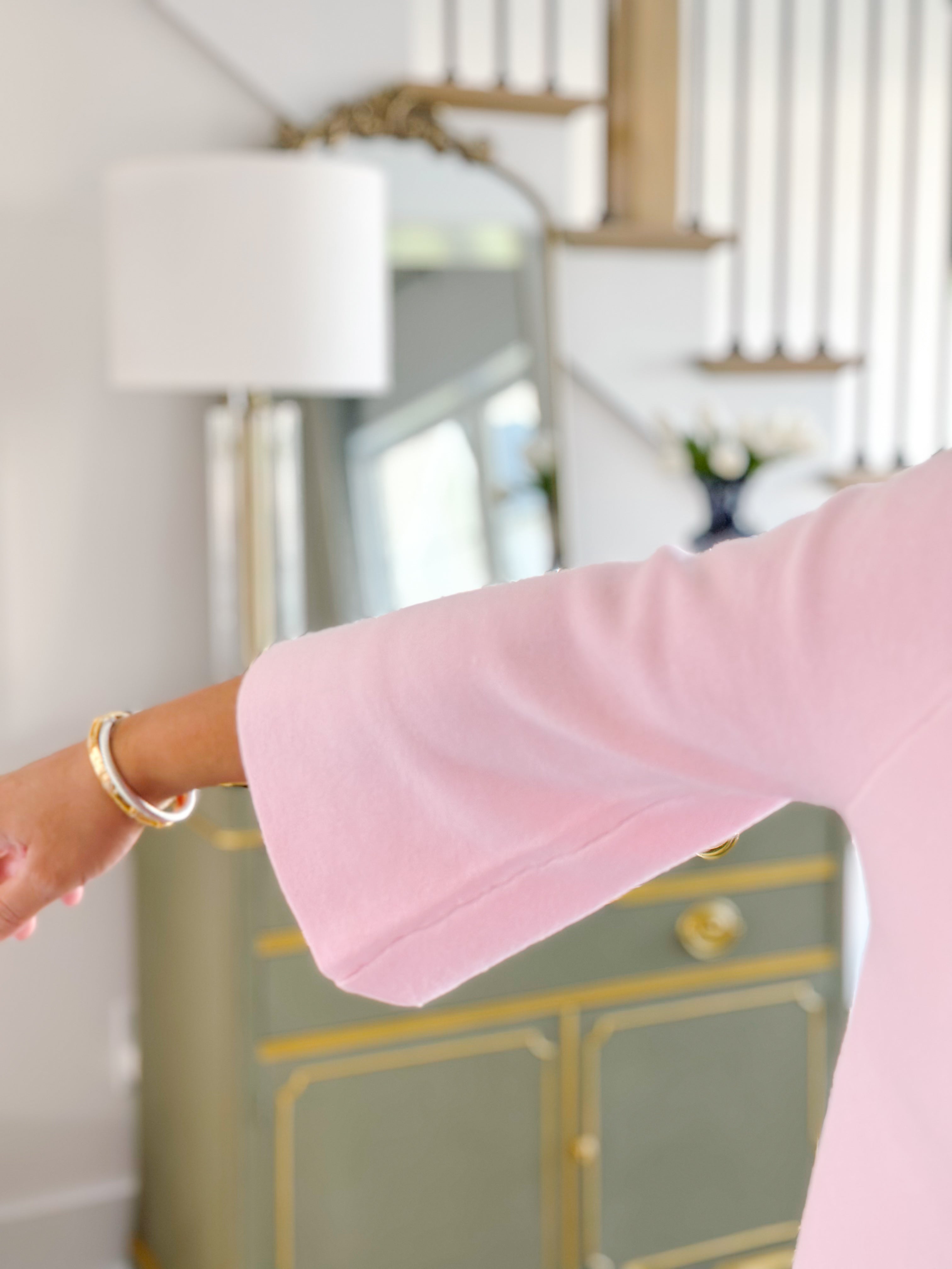 Melania Baby Pink Funnel Neck Bell Sleeve Top - Southern Roots & Boots