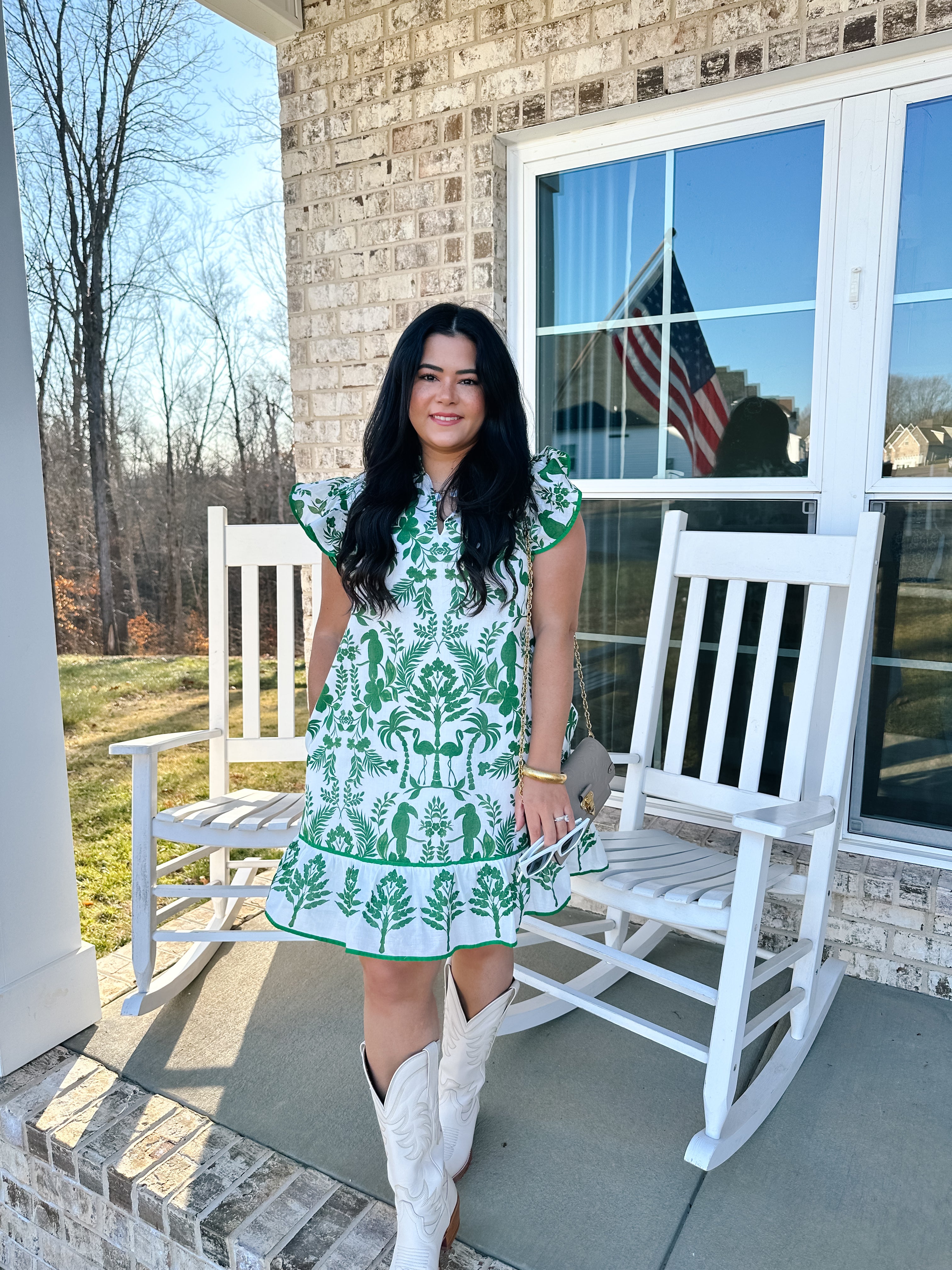 Leilani Green & White Tropical Print Mini Dress - Southern Roots & Boots