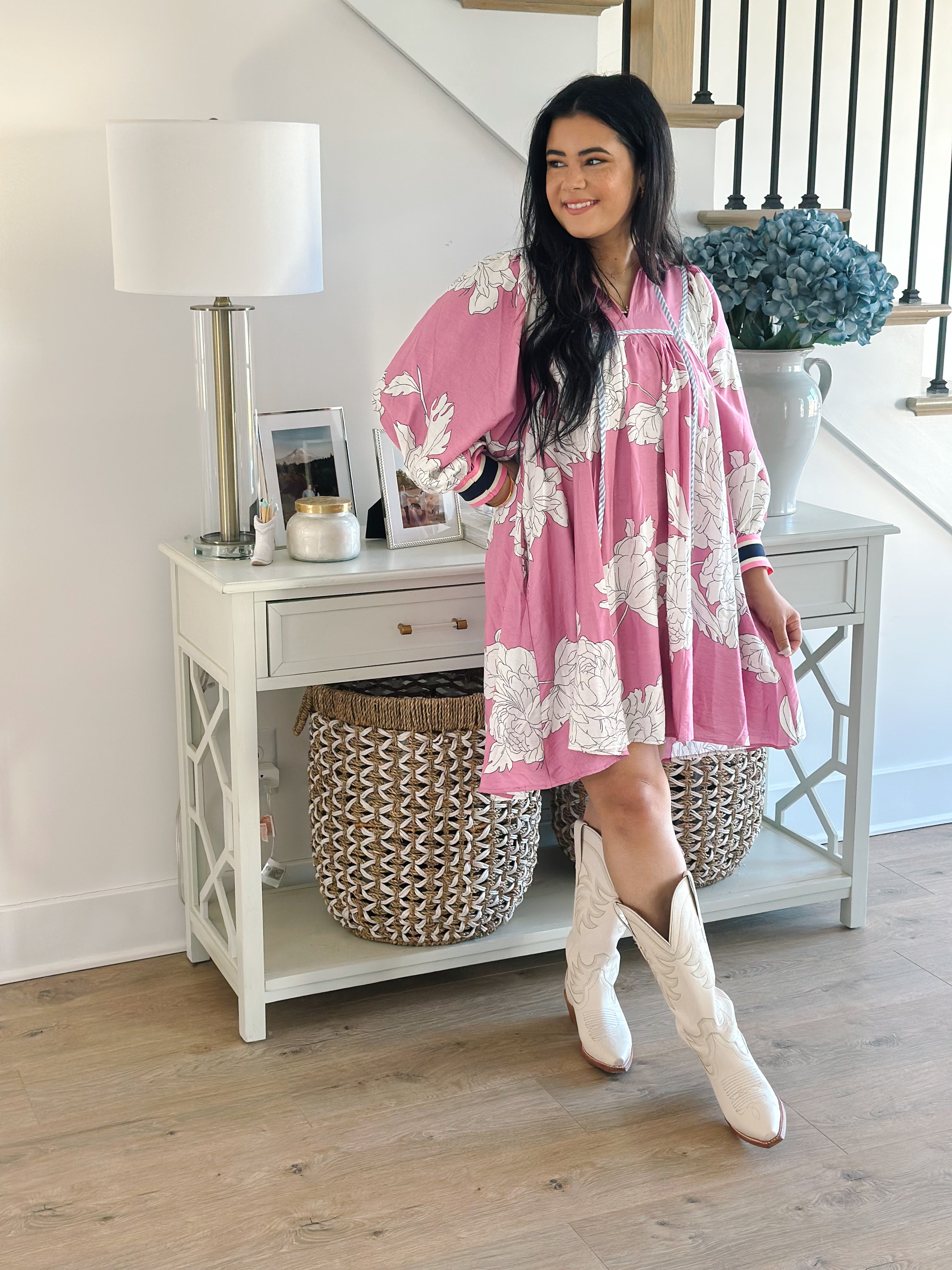 Eloise Pink & White Floral Mini Dress - Southern Roots & Boots