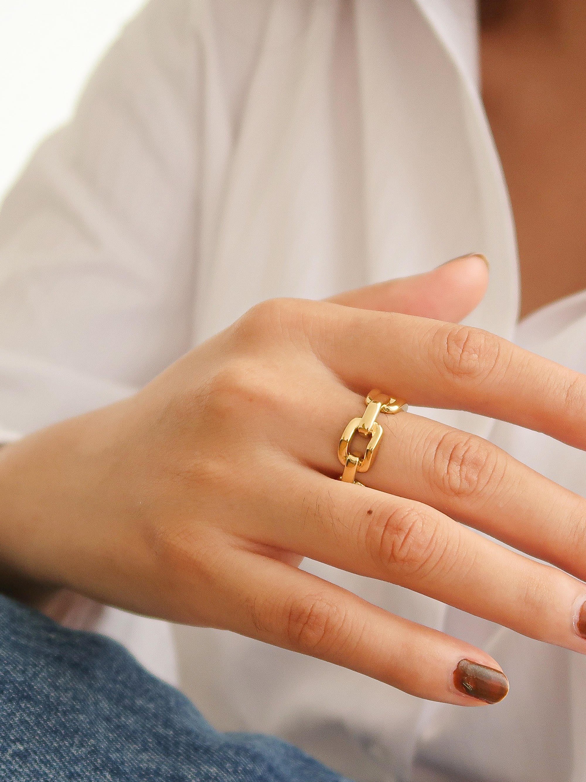 Edwina Gold Chain Link Band Ring - Southern Roots & Boots