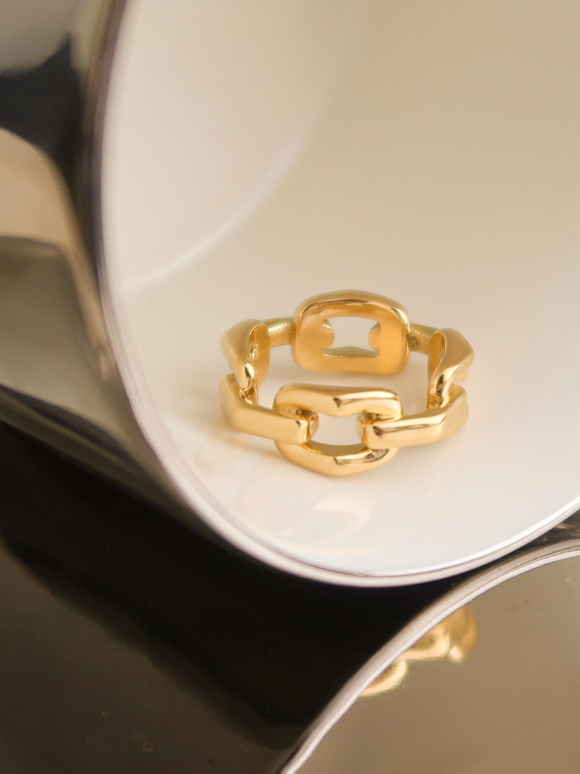 Edwina Gold Chain Link Band Ring - Southern Roots & Boots