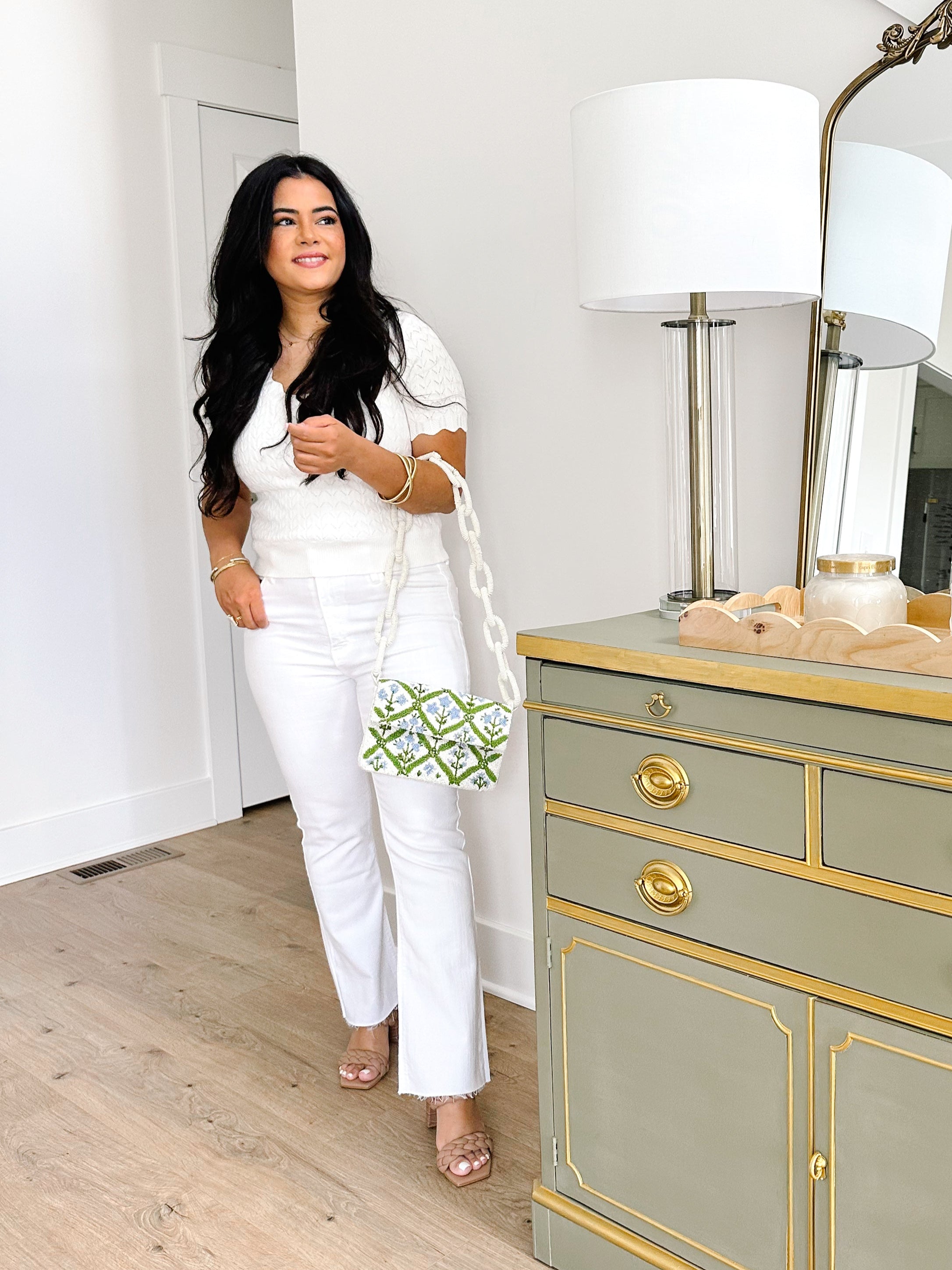 Susannah Pointelle V-Neck Short Sleeve Top- White - Southern Roots & Boots
