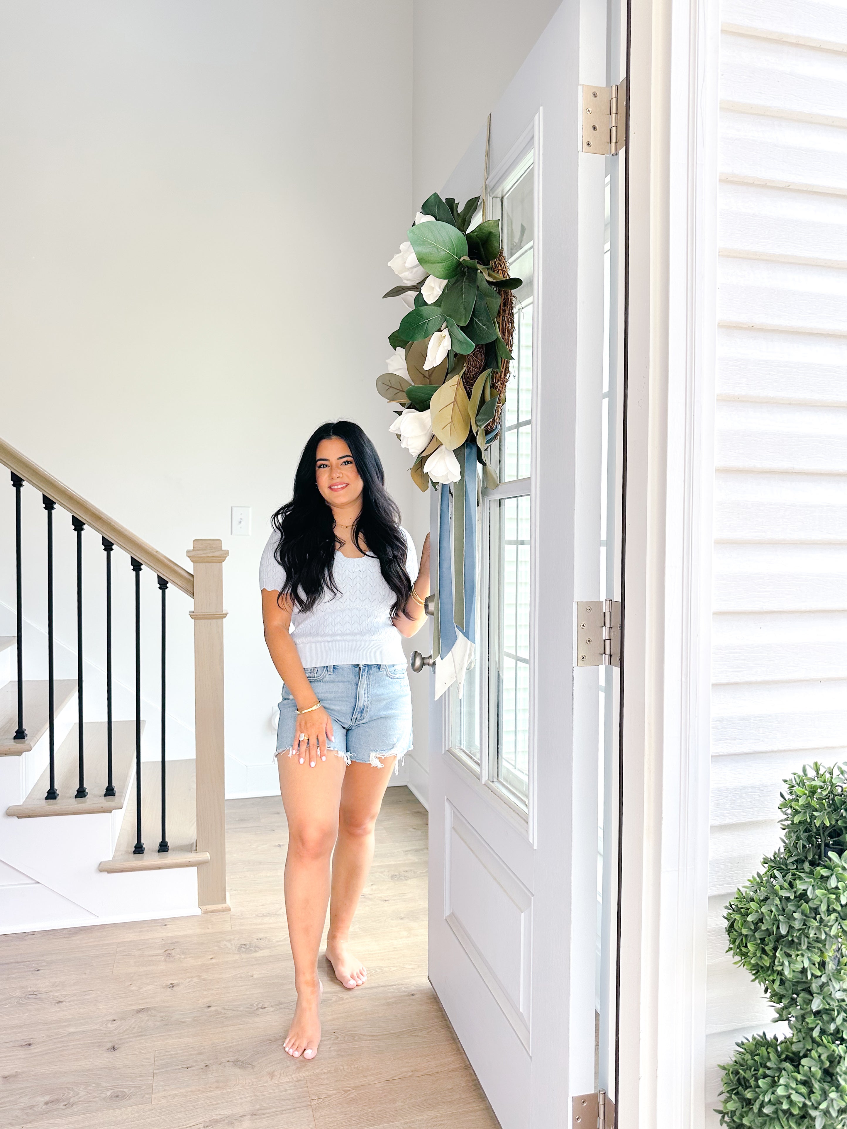 Susannah Pointelle V-Neck Short Sleeve Top- Sky Blue - Southern Roots & Boots