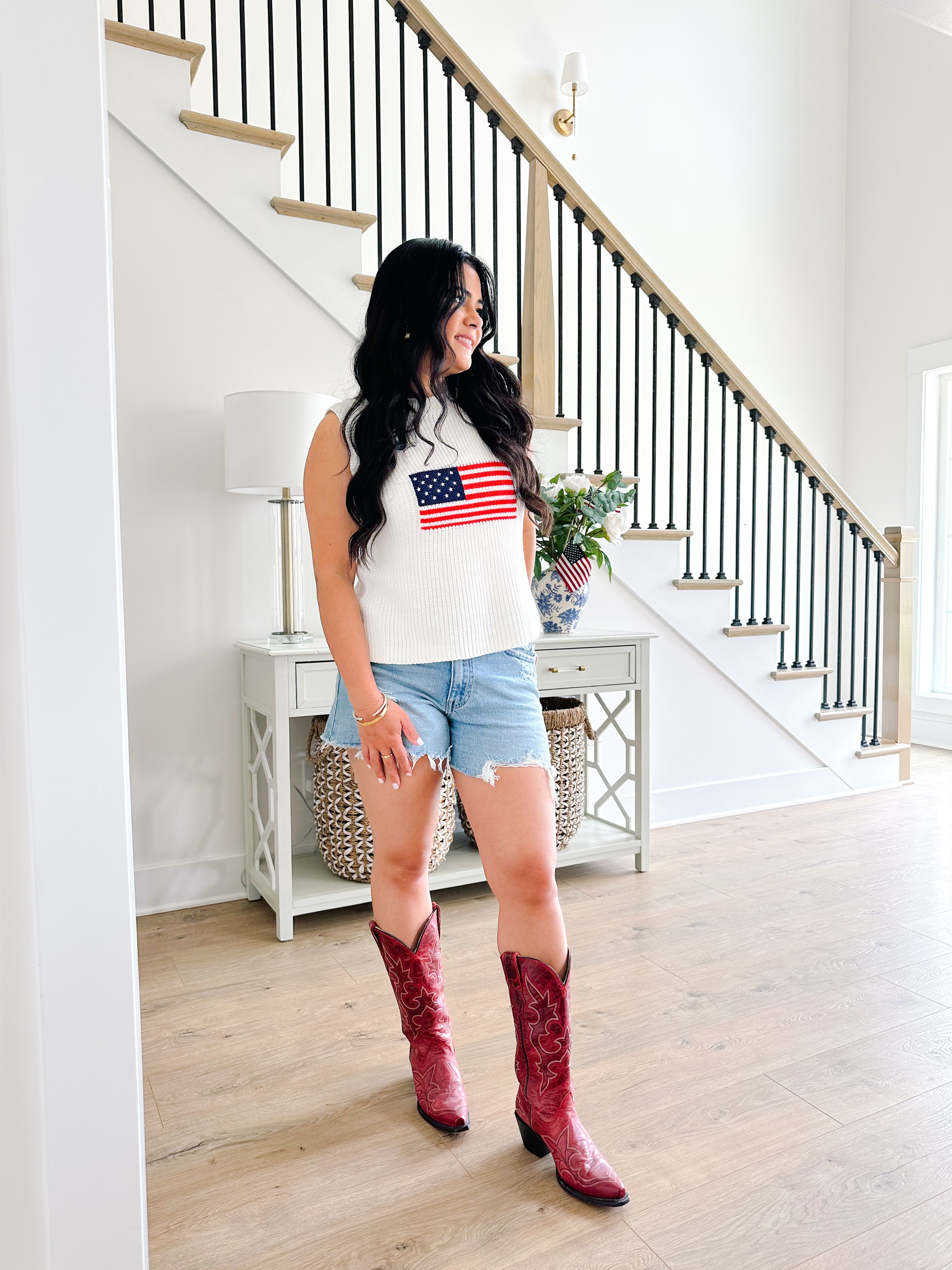 Because Of The Brave American Flag Ivory Knitted Sleeveless Sweater