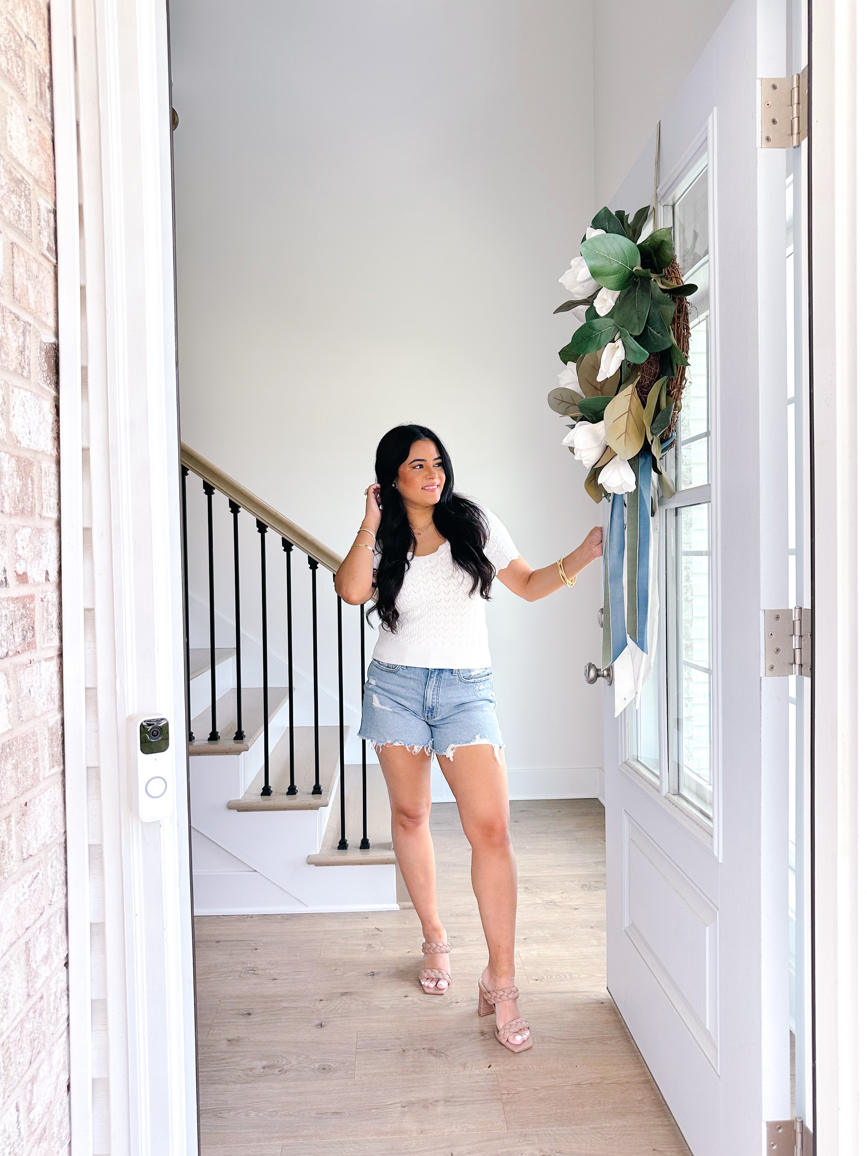 Susannah Pointelle V-Neck Short Sleeve Top- White - Southern Roots & Boots