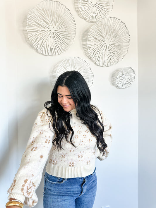 Kaylee Pearl Puff Sleeve Sweater