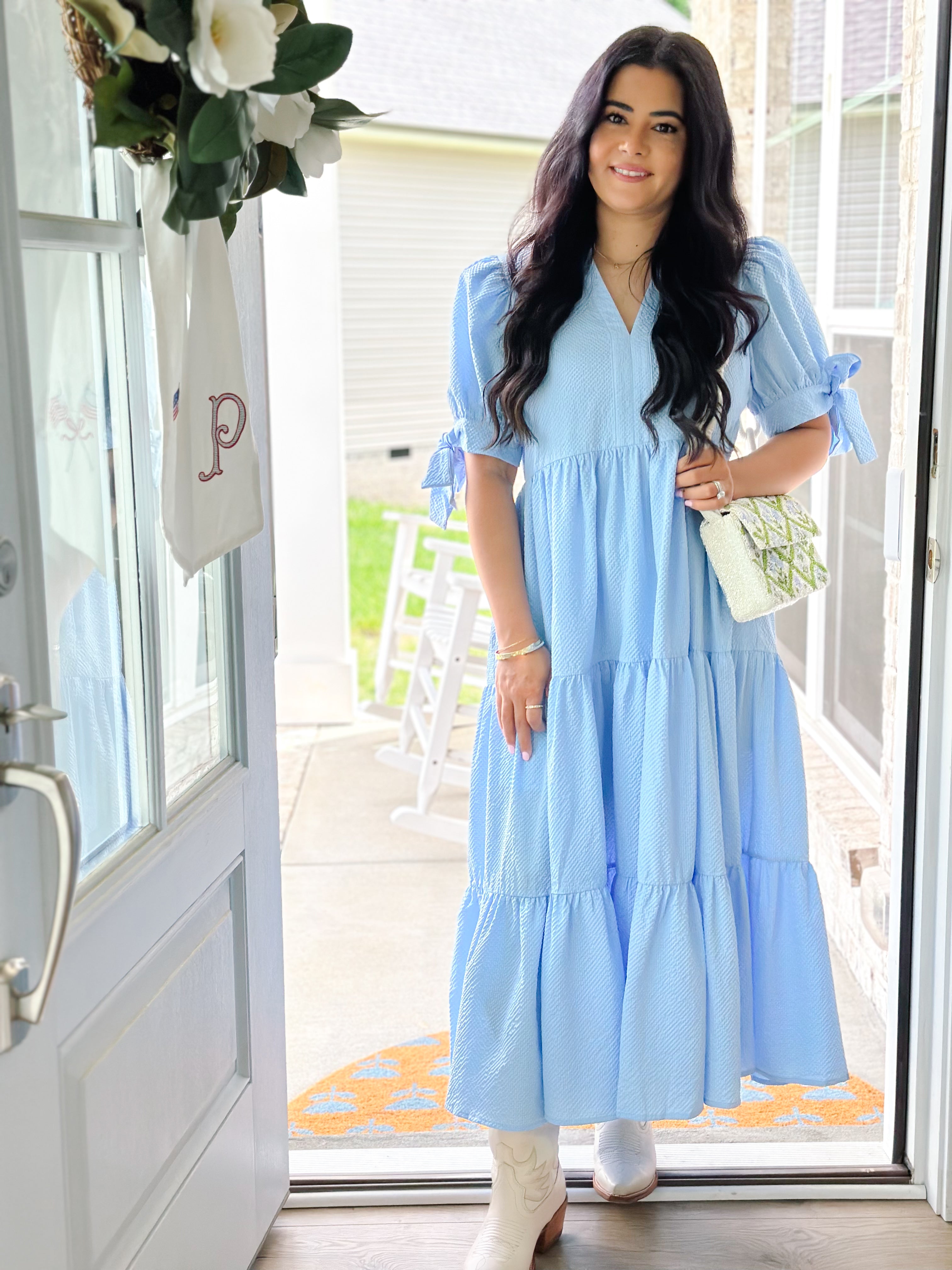 Blue Hydrangea Midi Dress