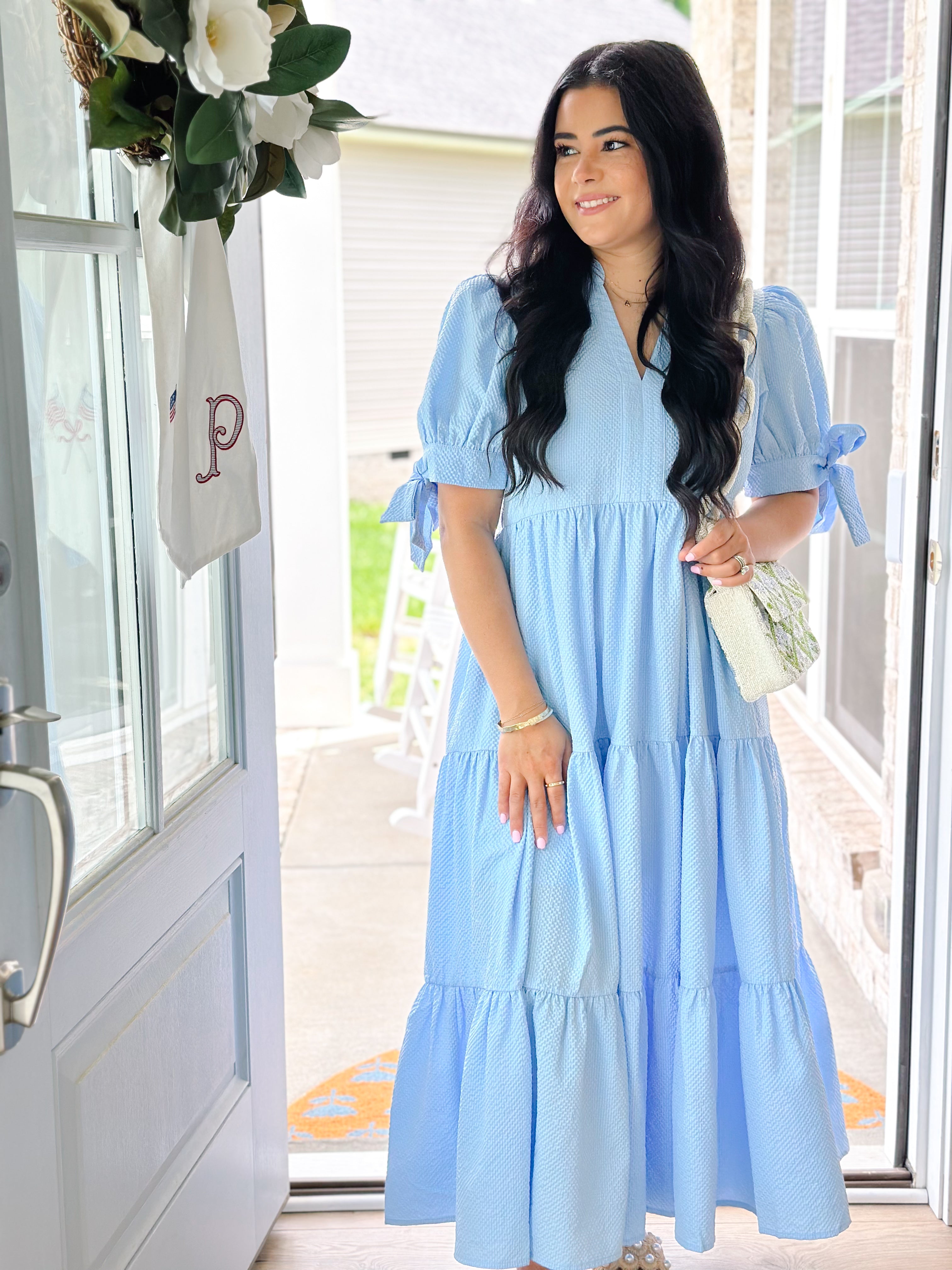 Blue Hydrangea Midi Dress