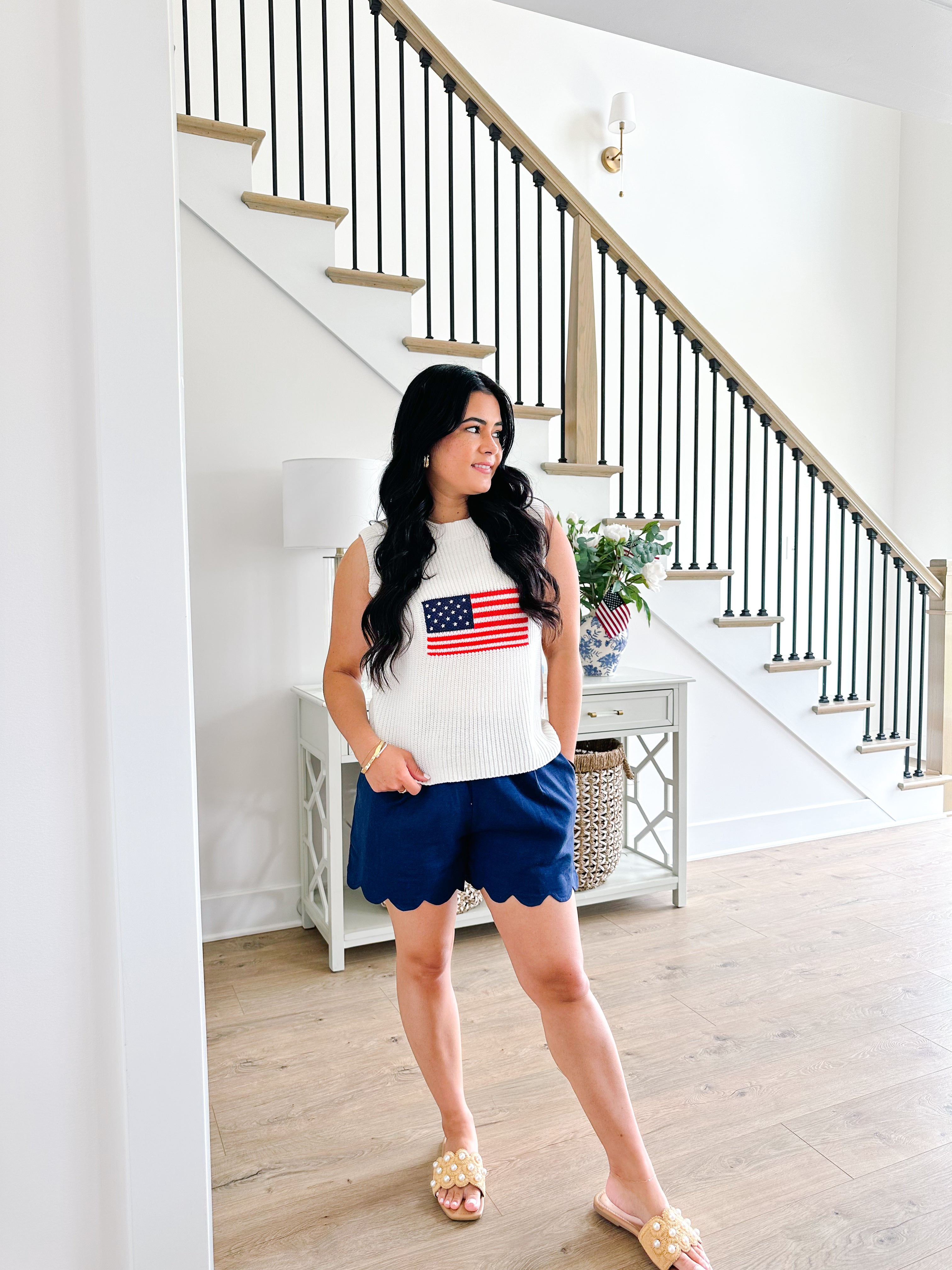 Because Of The Brave American Flag Ivory Knitted Sleeveless Sweater