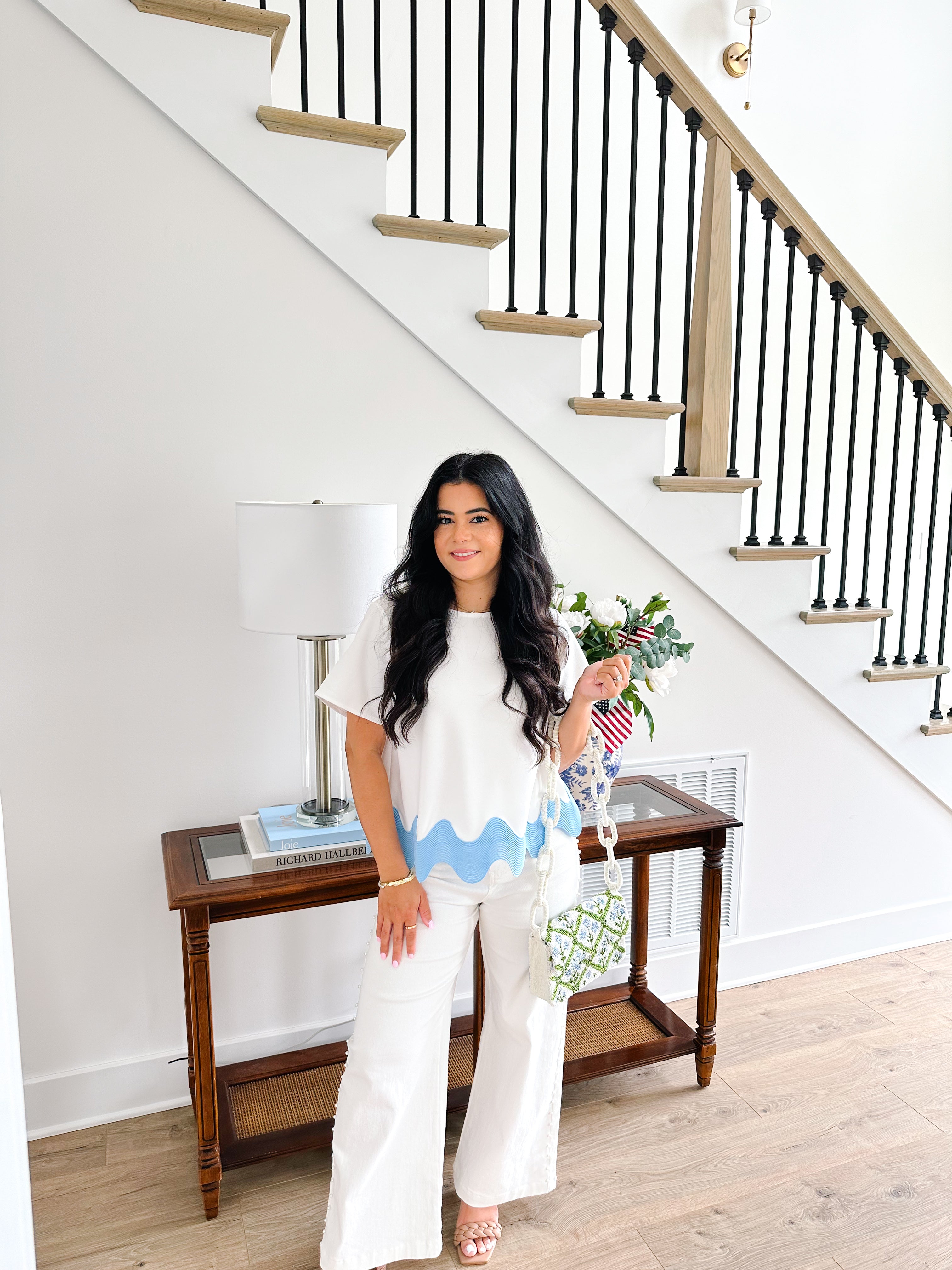 Savannah Blue & White Scallop Top