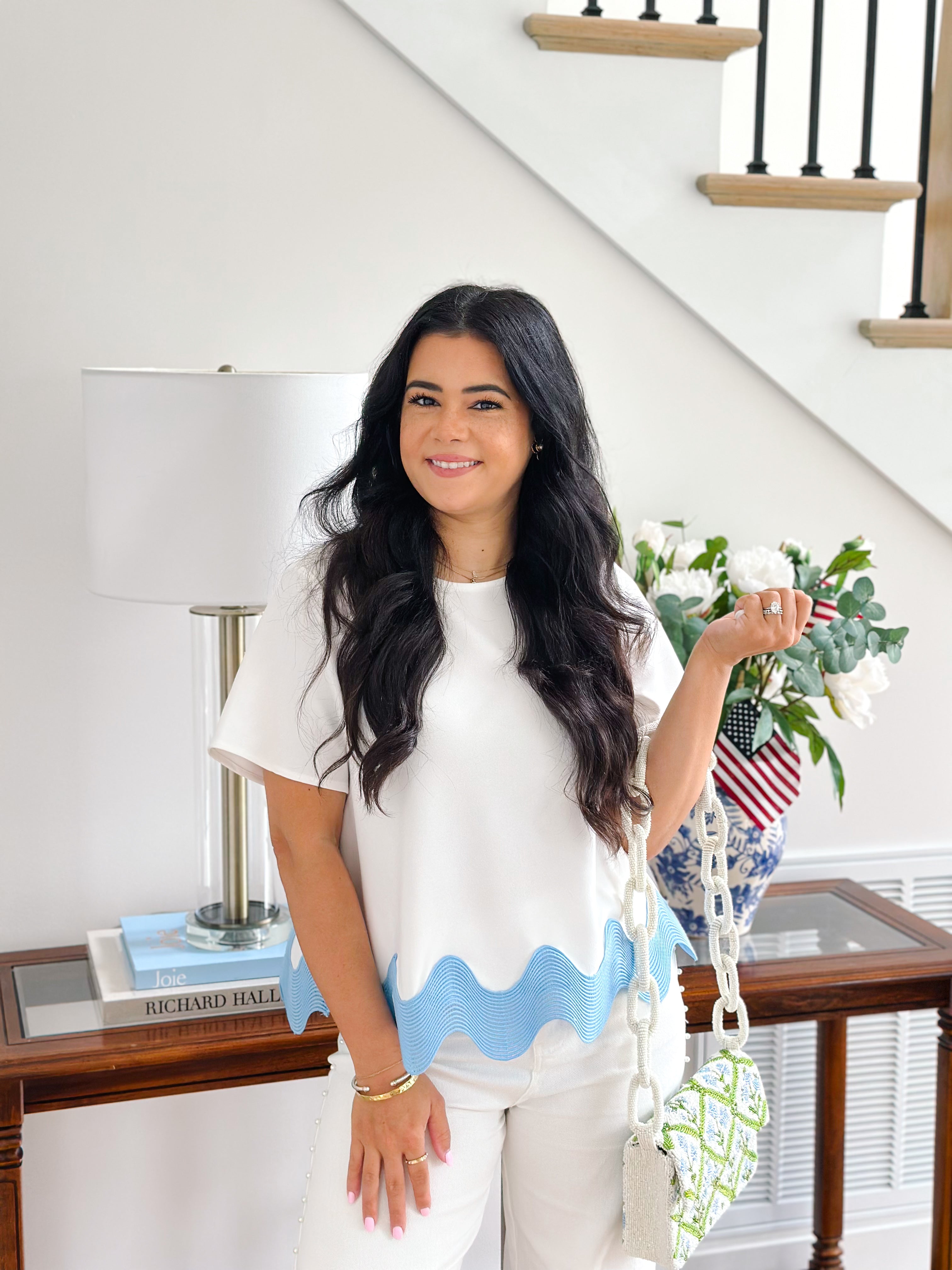 Savannah Blue & White Scallop Top