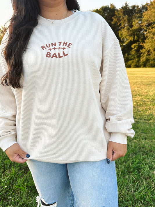 Run The Ball Oversized Corded Crew