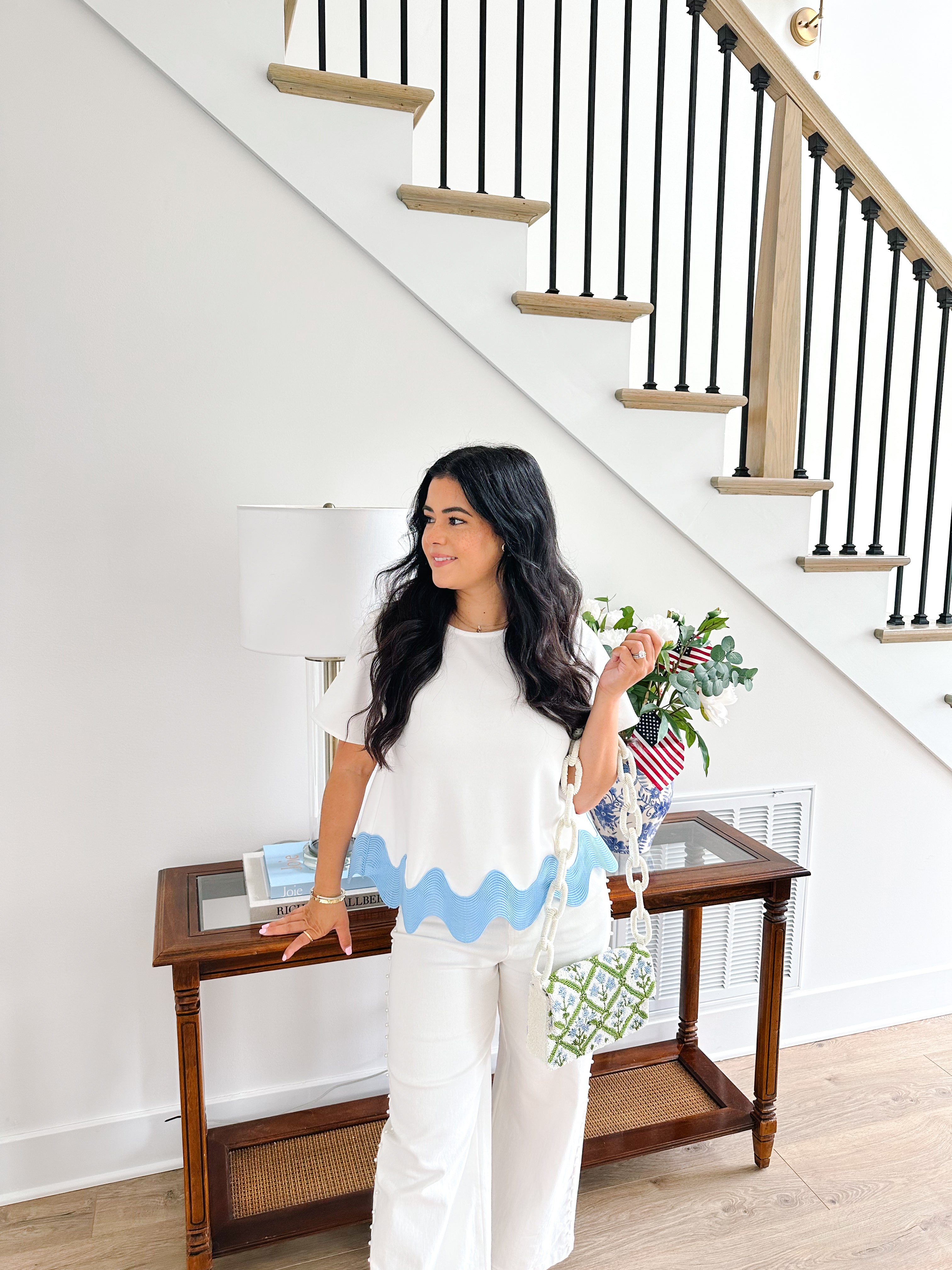 Savannah Blue & White Scallop Top