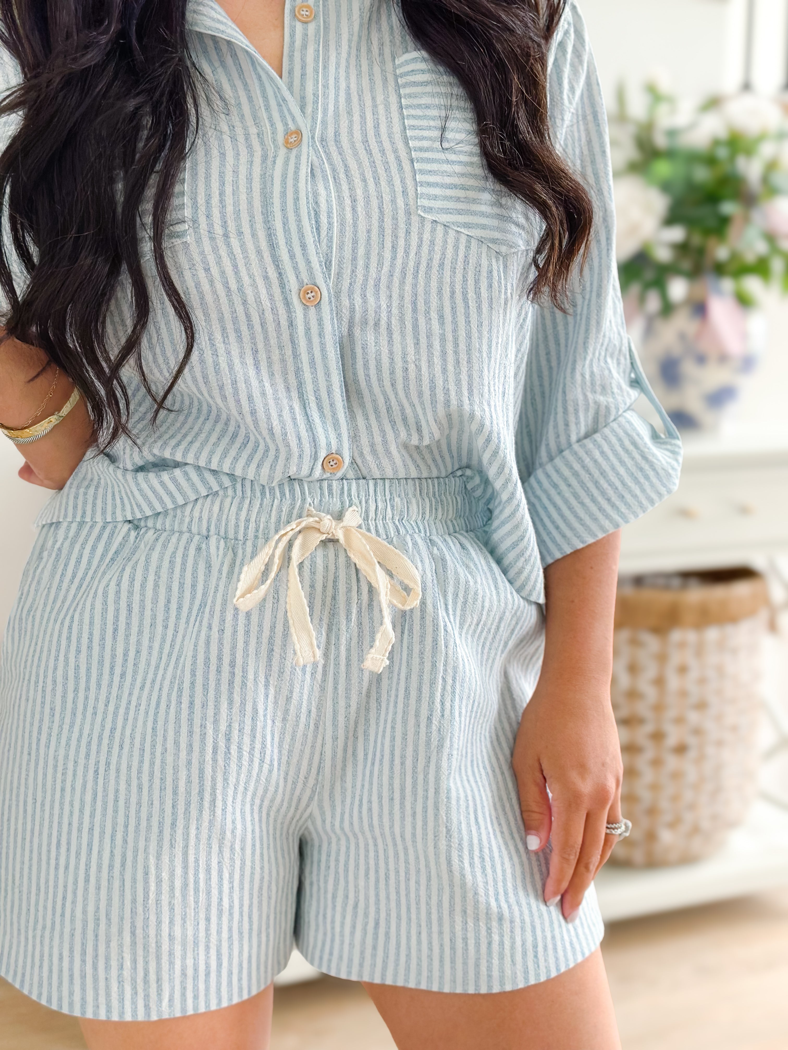 Seaside Blue and White Striped Linen Set