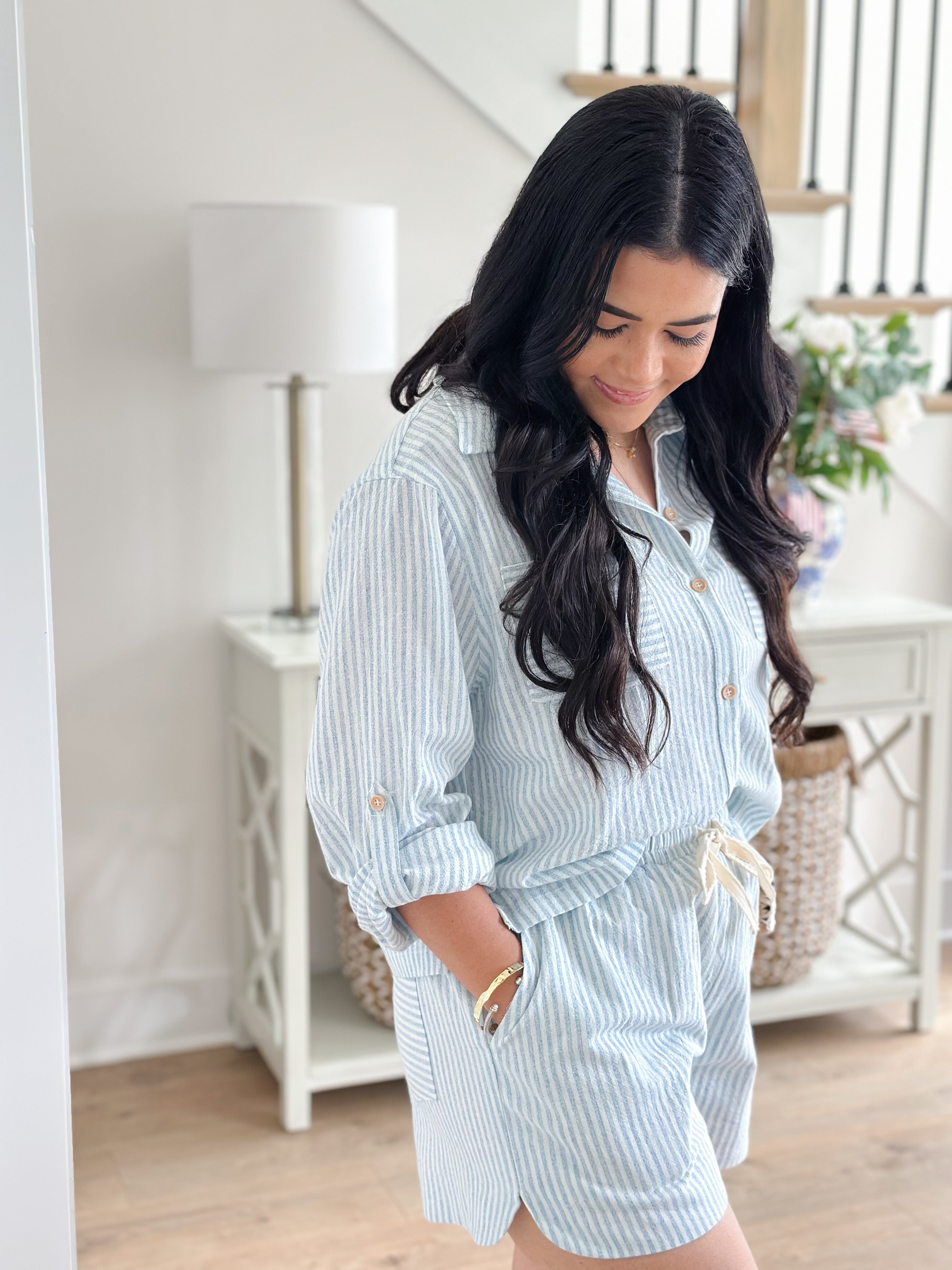 Seaside Blue and White Striped Linen Set