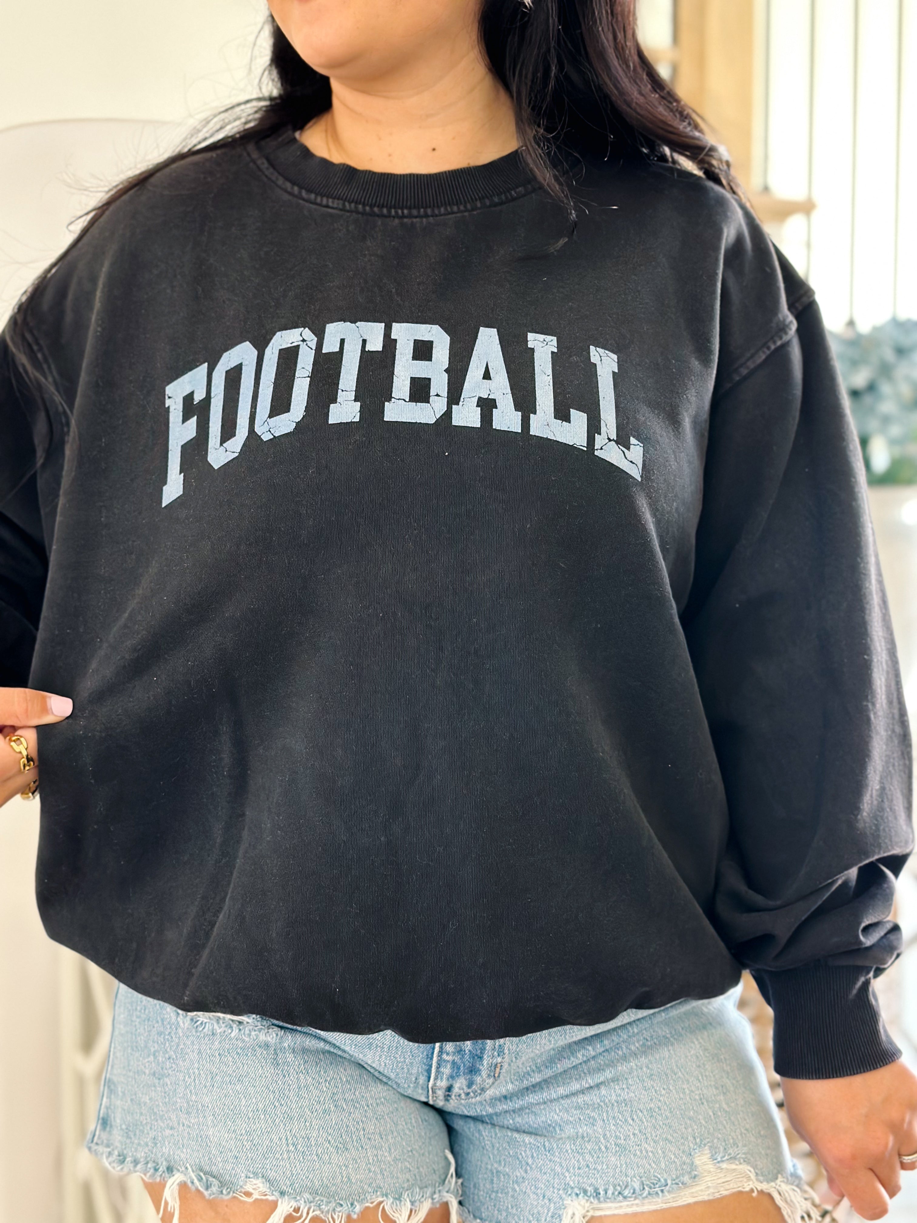 Vintage Ash Black & Blue Football Graphic Pullover Sweatshirt - Southern Roots & Boots